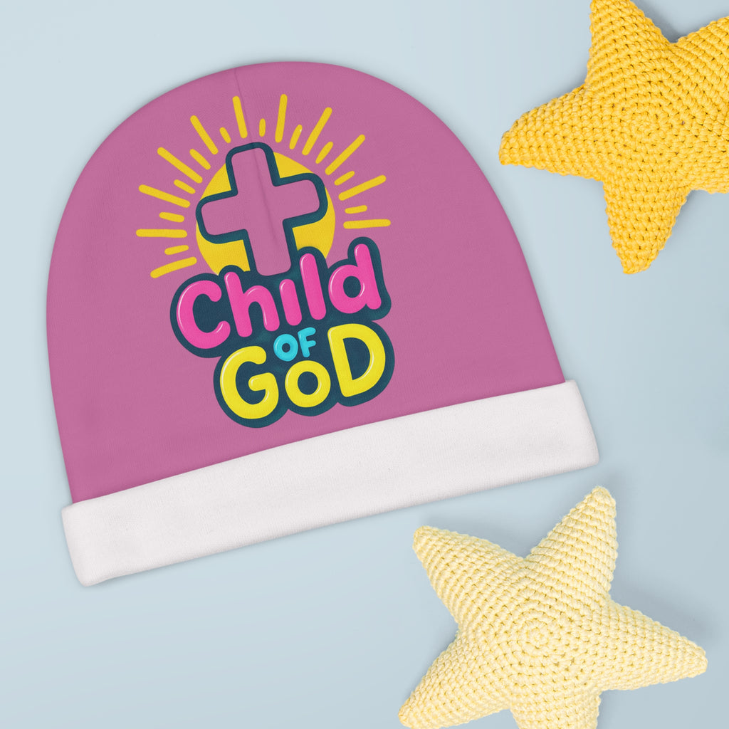 Child of God Baby Beanie — Christian Infant Hat with Cross Design-PINK-one size