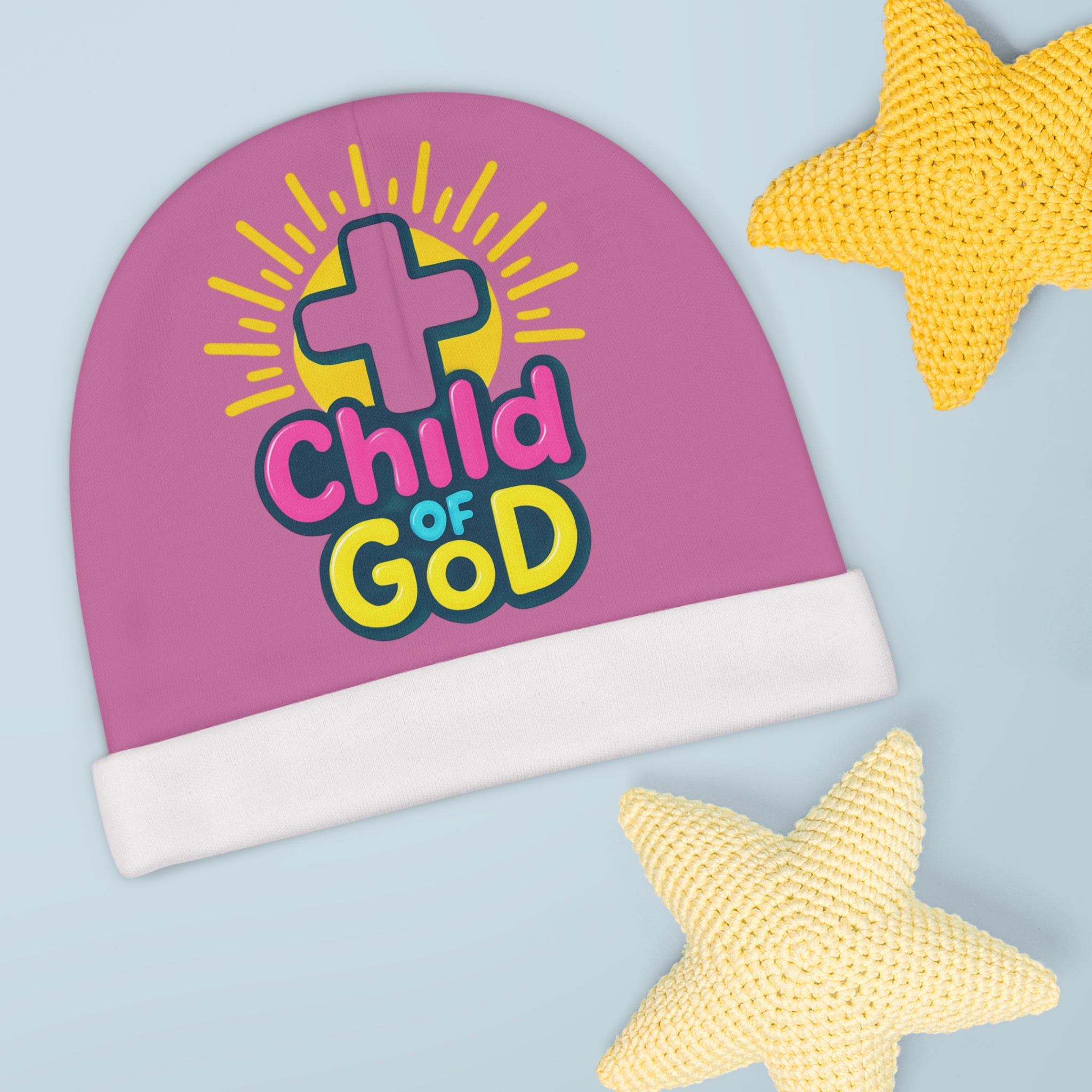 Child of God Baby Beanie — Christian Infant Hat with Cross Design-PINK-one size