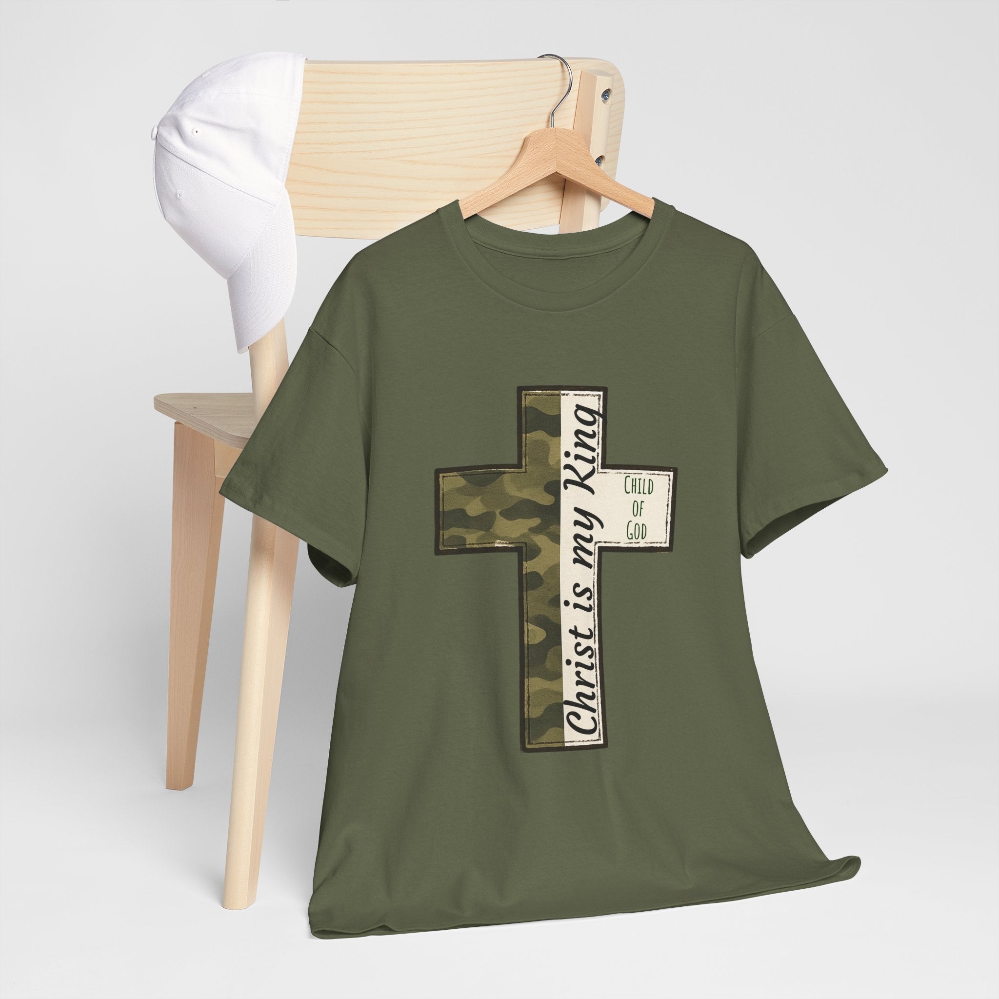 Christian Cross T‑Shirt — "Christ Is My King" Camo Faith Tee
