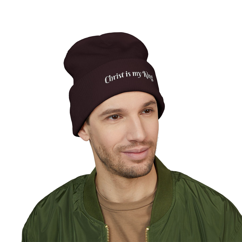 Embroidered "Christ is my King" Cuffed Beanie