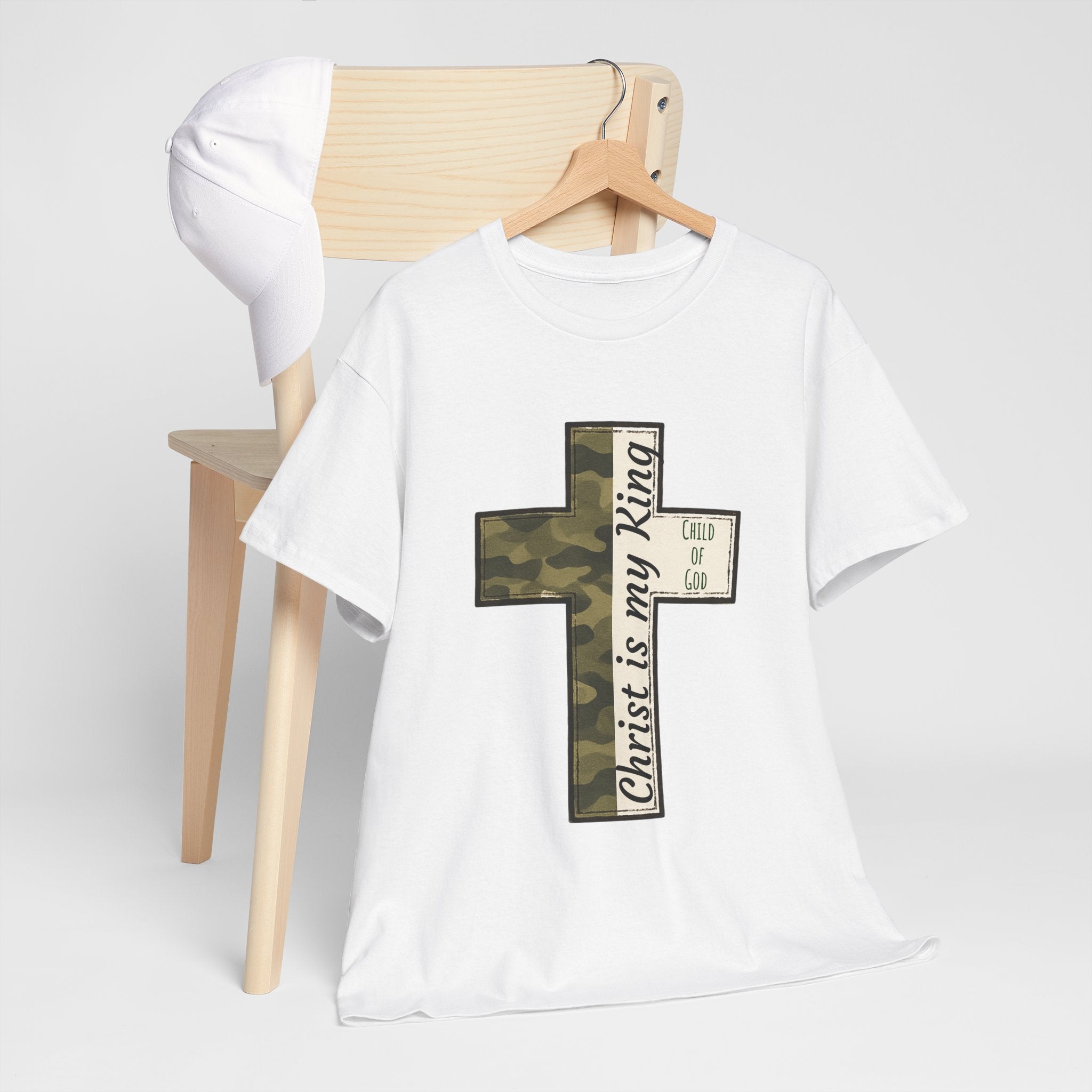 Christian Cross T‑Shirt — "Christ Is My King" Camo Faith Tee