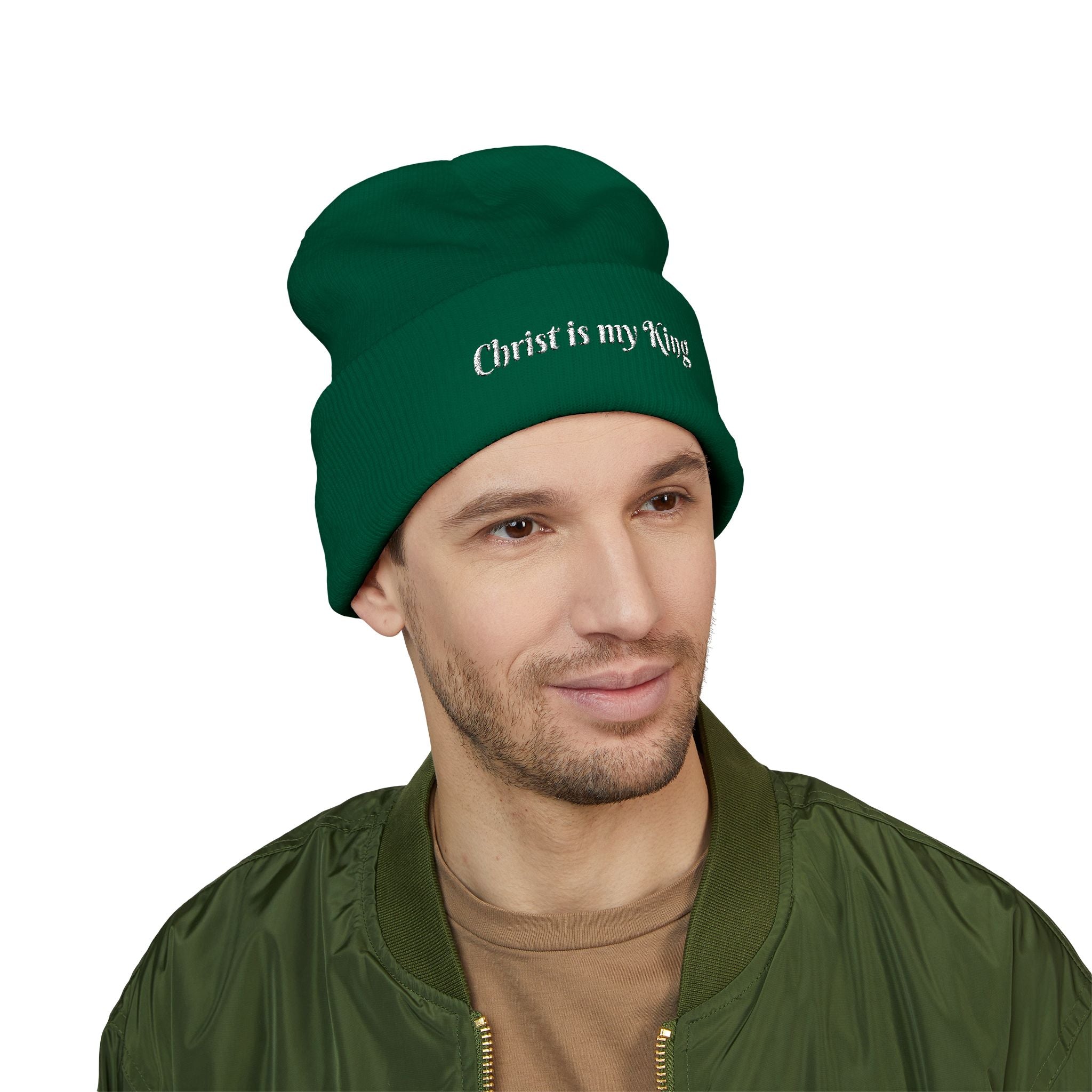 Embroidered "Christ is my King" Cuffed Beanie