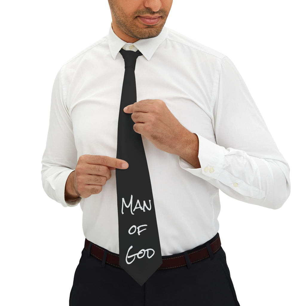 Necktie — Black “Man of God” Script Tie | Faith-Inspired Formal Wear for Church, Gifts & Special Occasions