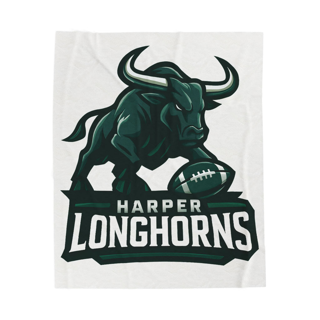 Personalized Velveteen Plush Blanket - Harper Longhorns Team Spirit-White