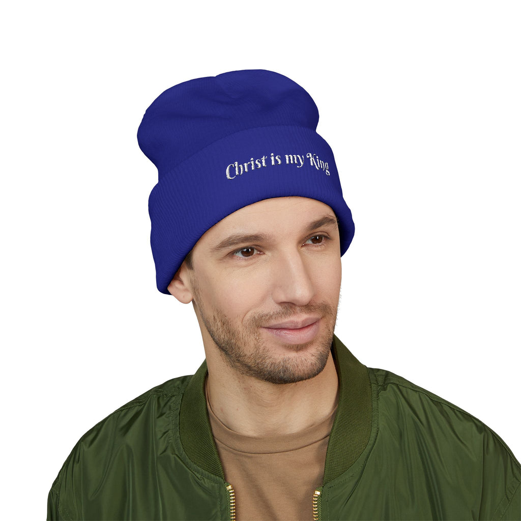 Embroidered "Christ is my King" Cuffed Beanie