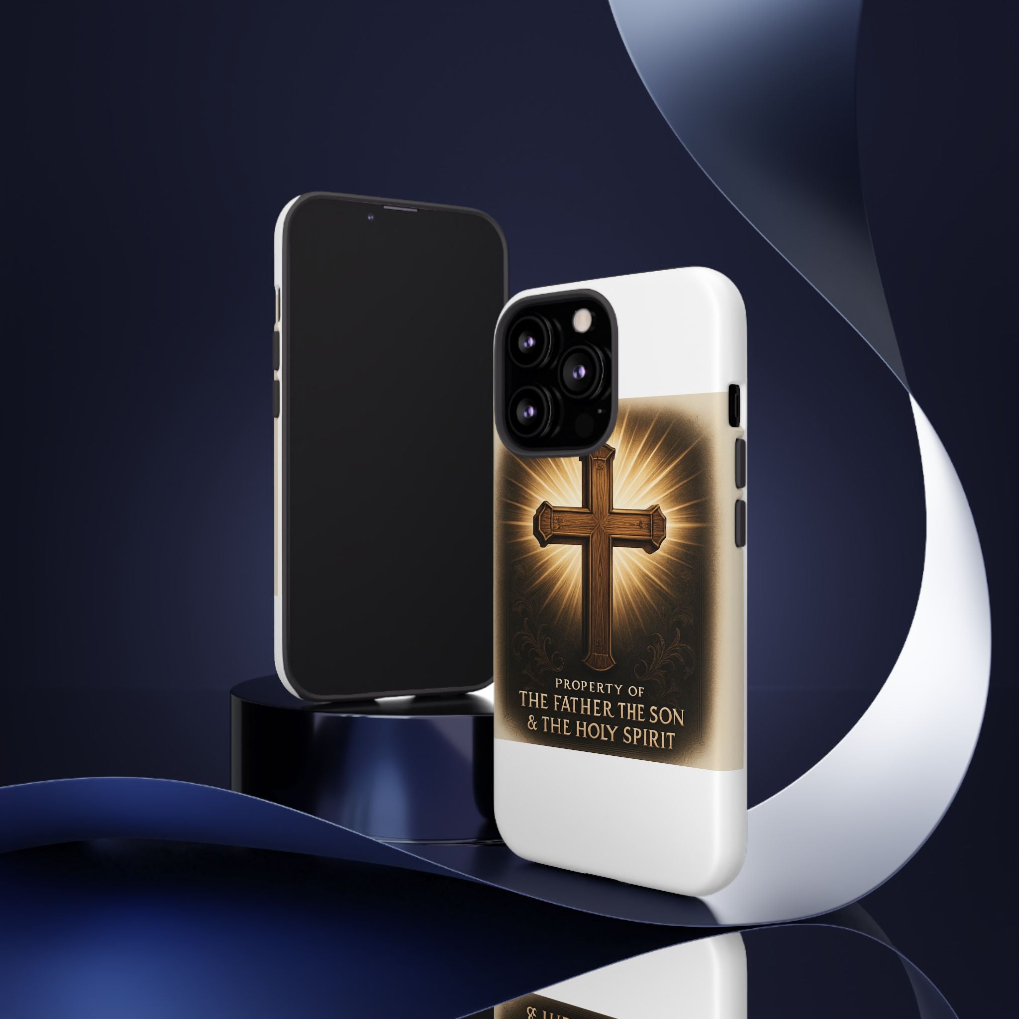Christian Cross Phone Case — "Property of The Father, The Son & The Holy Spirit"