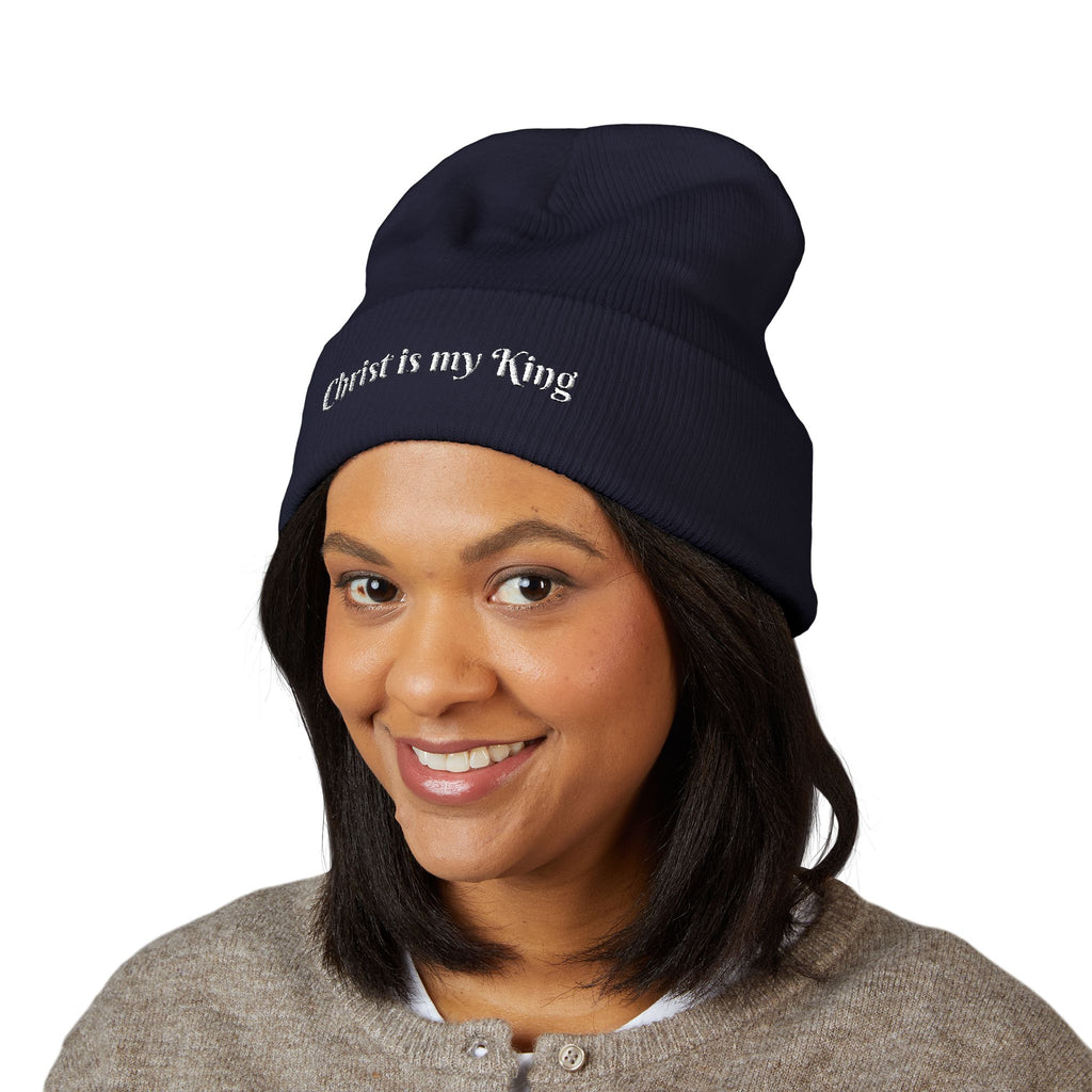 Embroidered "Christ is my King" Cuffed Beanie