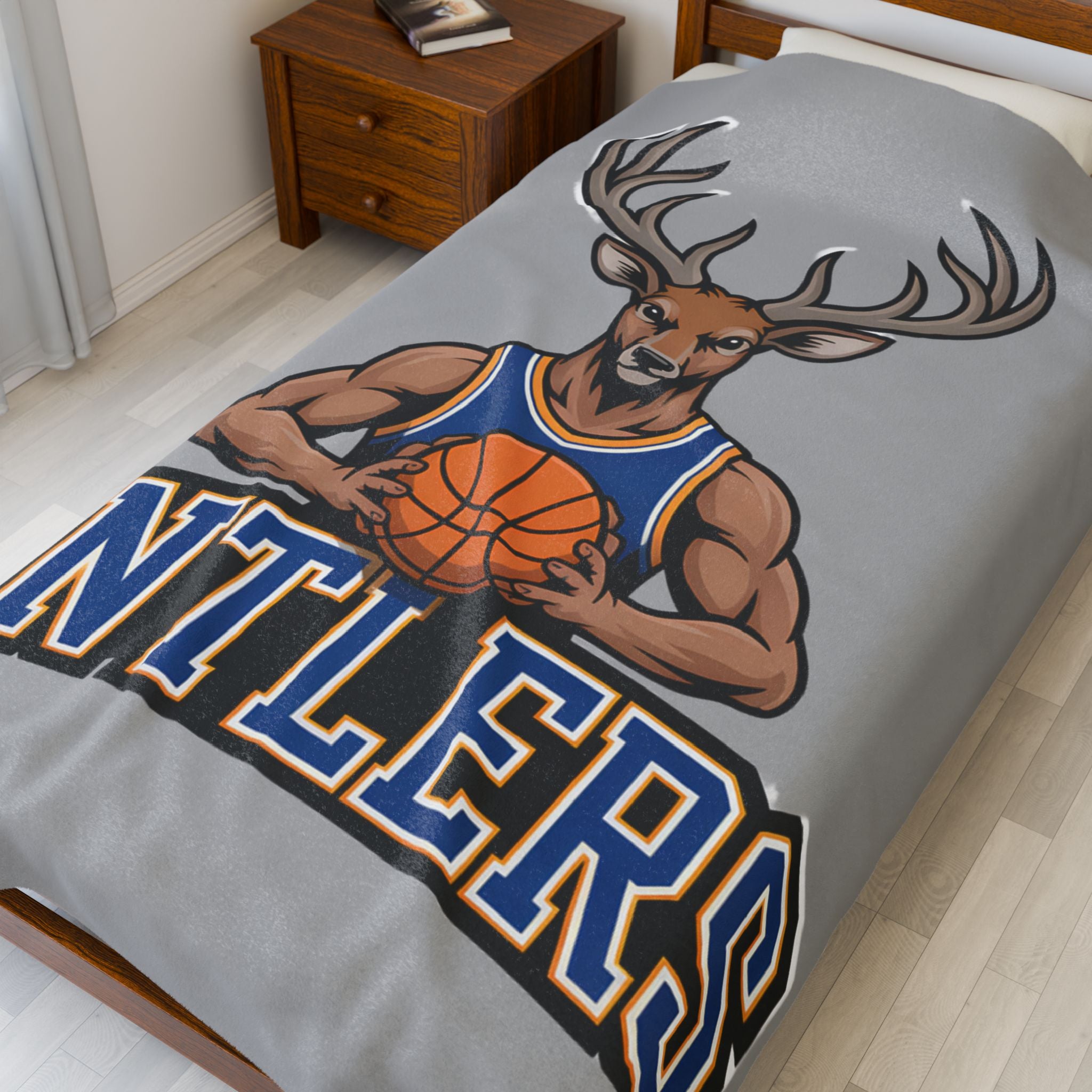 Antlers Basketball Velveteen Plush Blanket — Light Gray