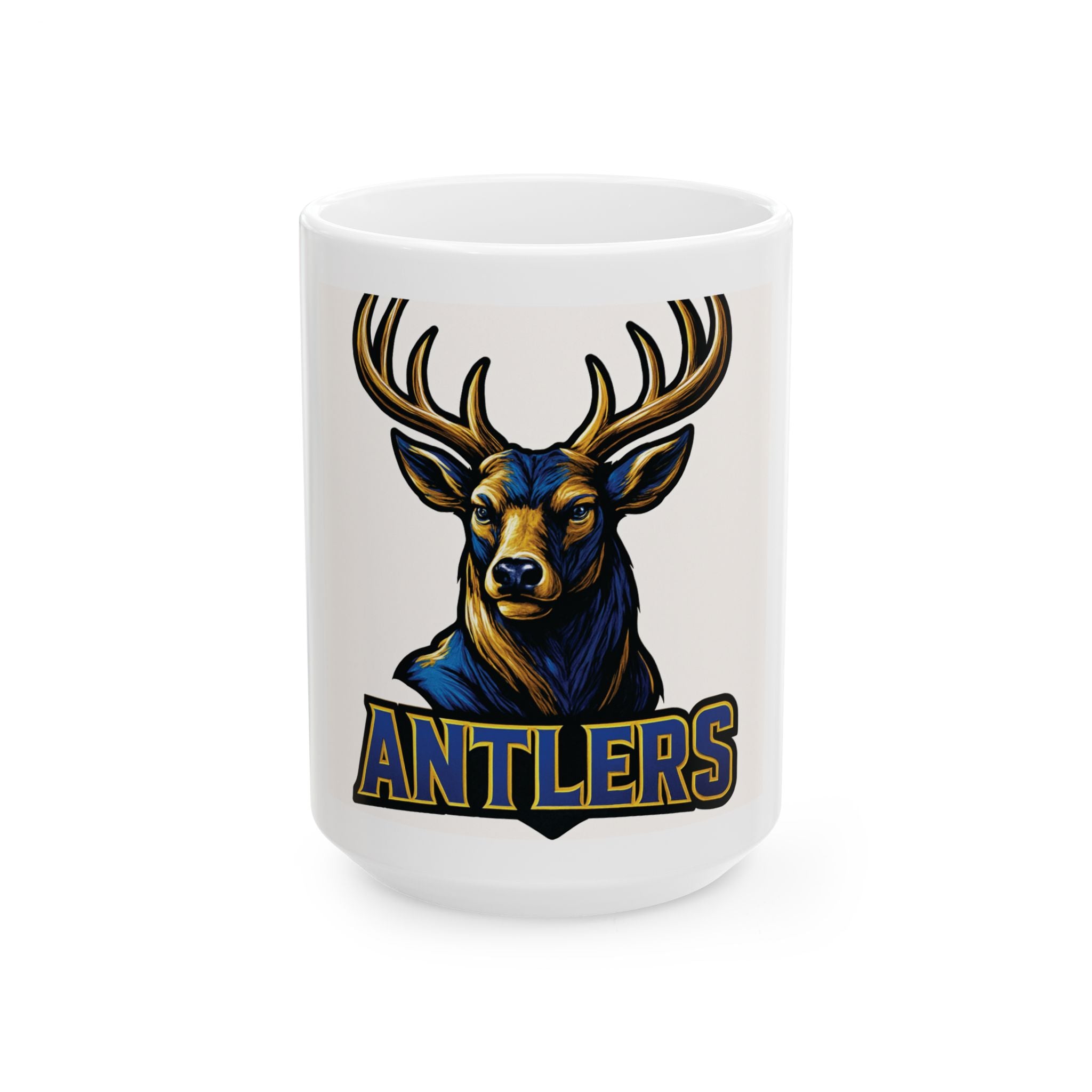 Tivy Antlers Stag Ceramic Mug — Bold Deer Head Coffee Cup (11oz, 15oz)