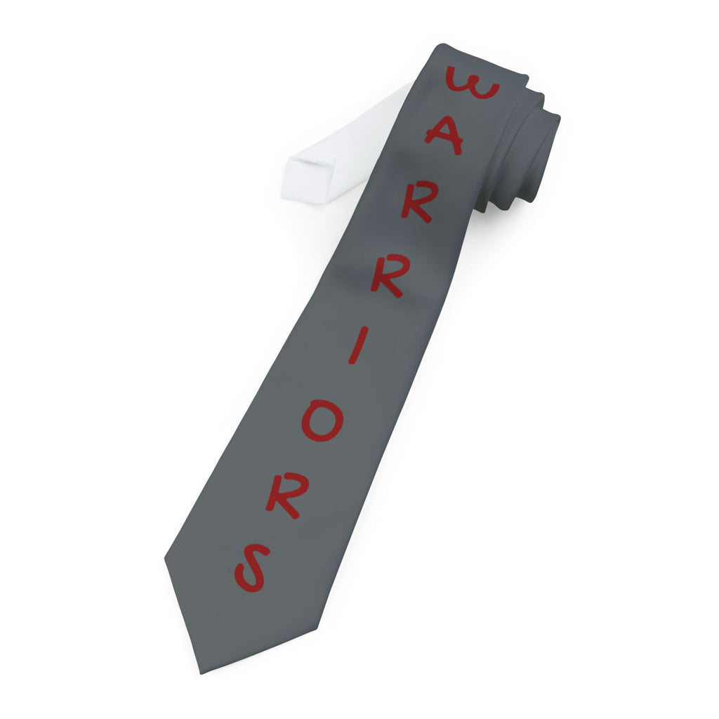Warriors Grey Necktie — Vertical Red Text 'WARRIORS' Modern Athletic Tie