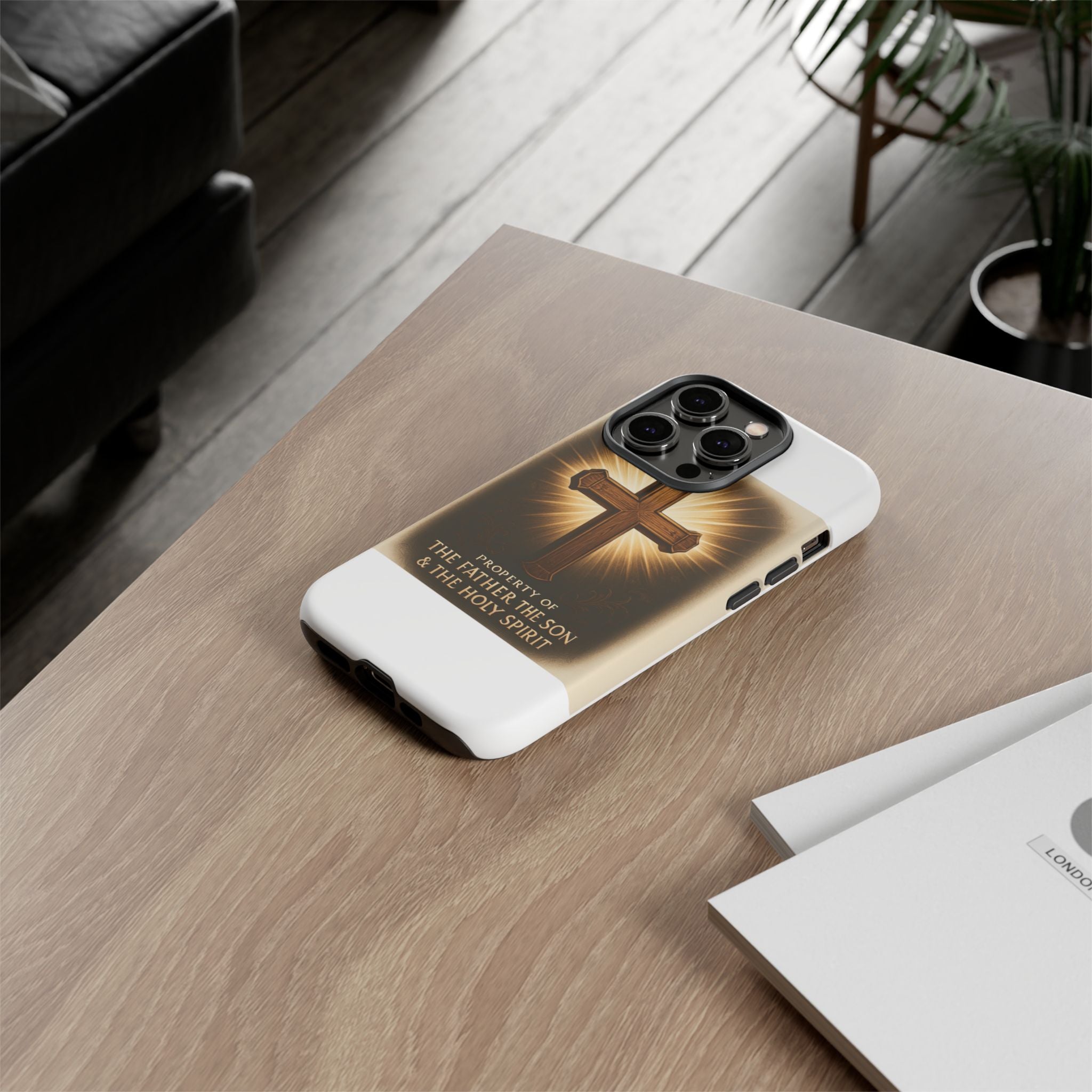 Christian Cross Phone Case — "Property of The Father, The Son & The Holy Spirit"
