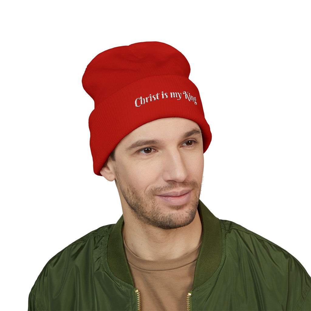 Embroidered "Christ is my King" Cuffed Beanie