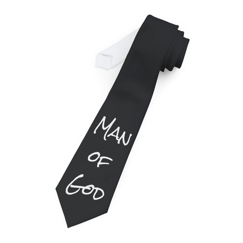 Necktie — Black “Man of God” Script Tie | Faith-Inspired Formal Wear for Church, Gifts & Special Occasions