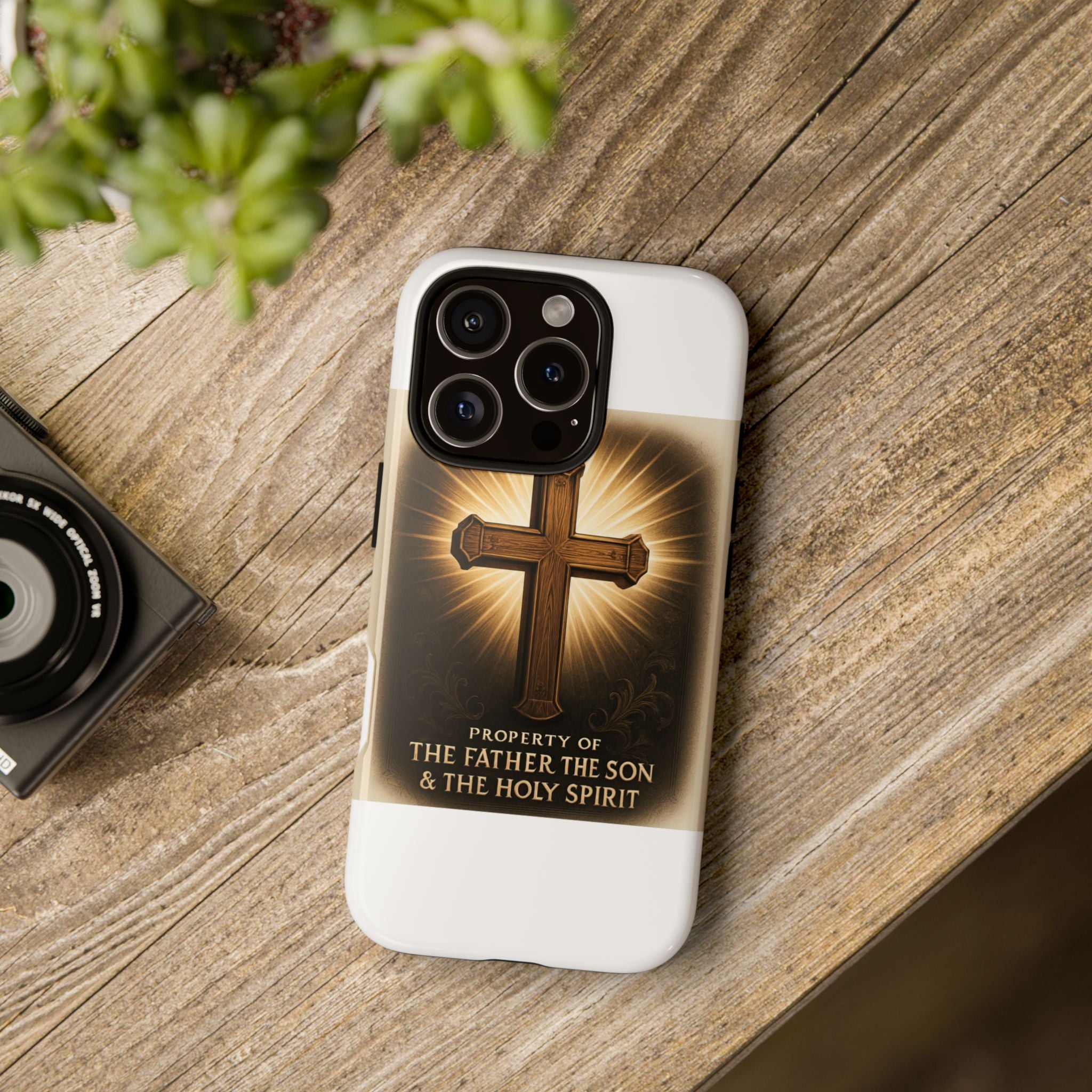 Christian Cross Phone Case — "Property of The Father, The Son & The Holy Spirit"