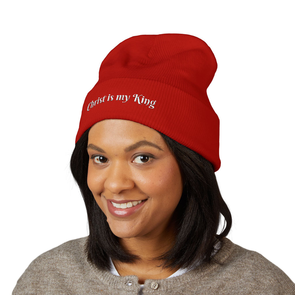 Embroidered "Christ is my King" Cuffed Beanie