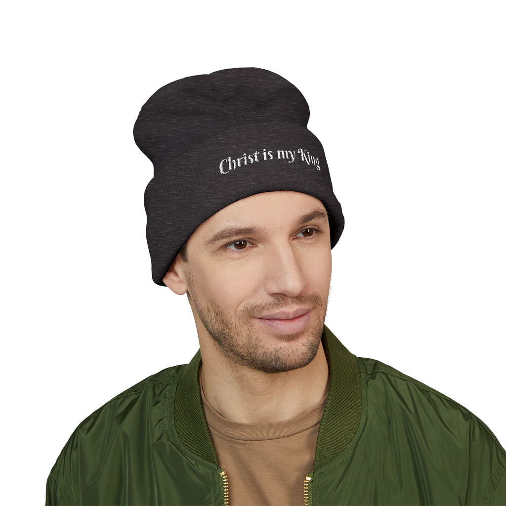 Embroidered "Christ is my King" Cuffed Beanie