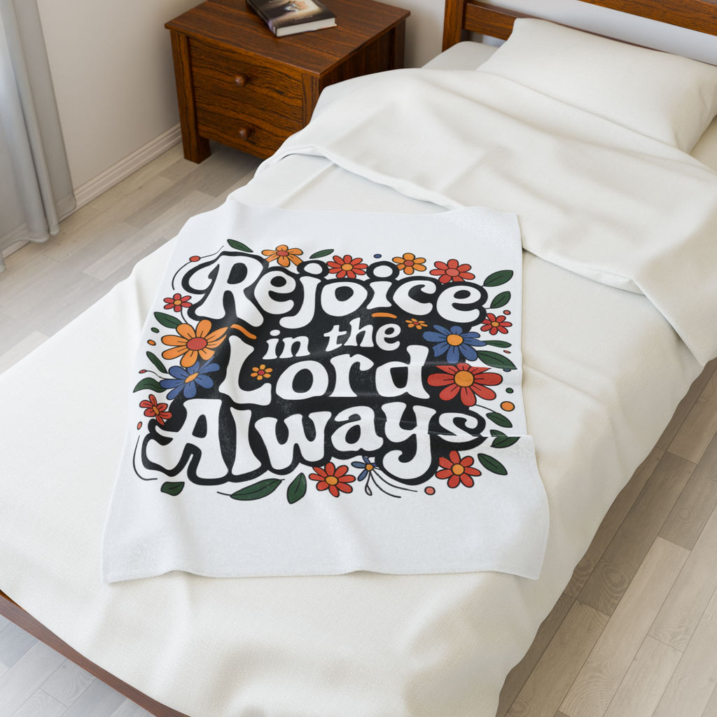 Velveteen Blanket — “Rejoice in the Lord Always” Throw