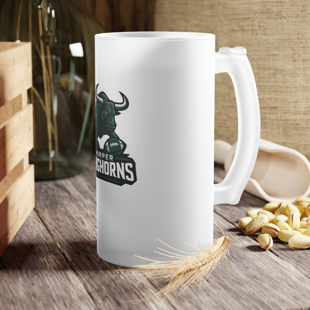 Frosted Glass Beer Mug — Harper Longhorns Football Logo