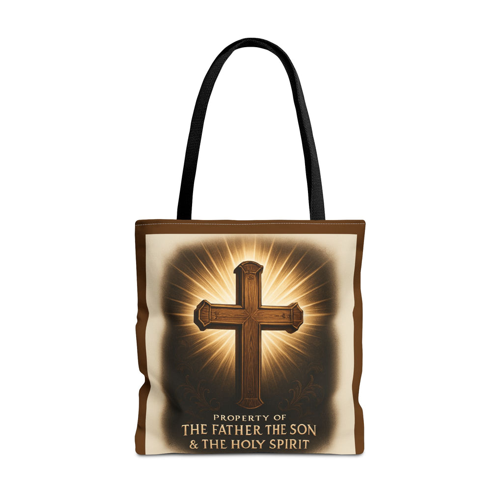 Christian Cross Tote Bag – "Property of The Father The Son & The Holy Spirit" Religious Carryall