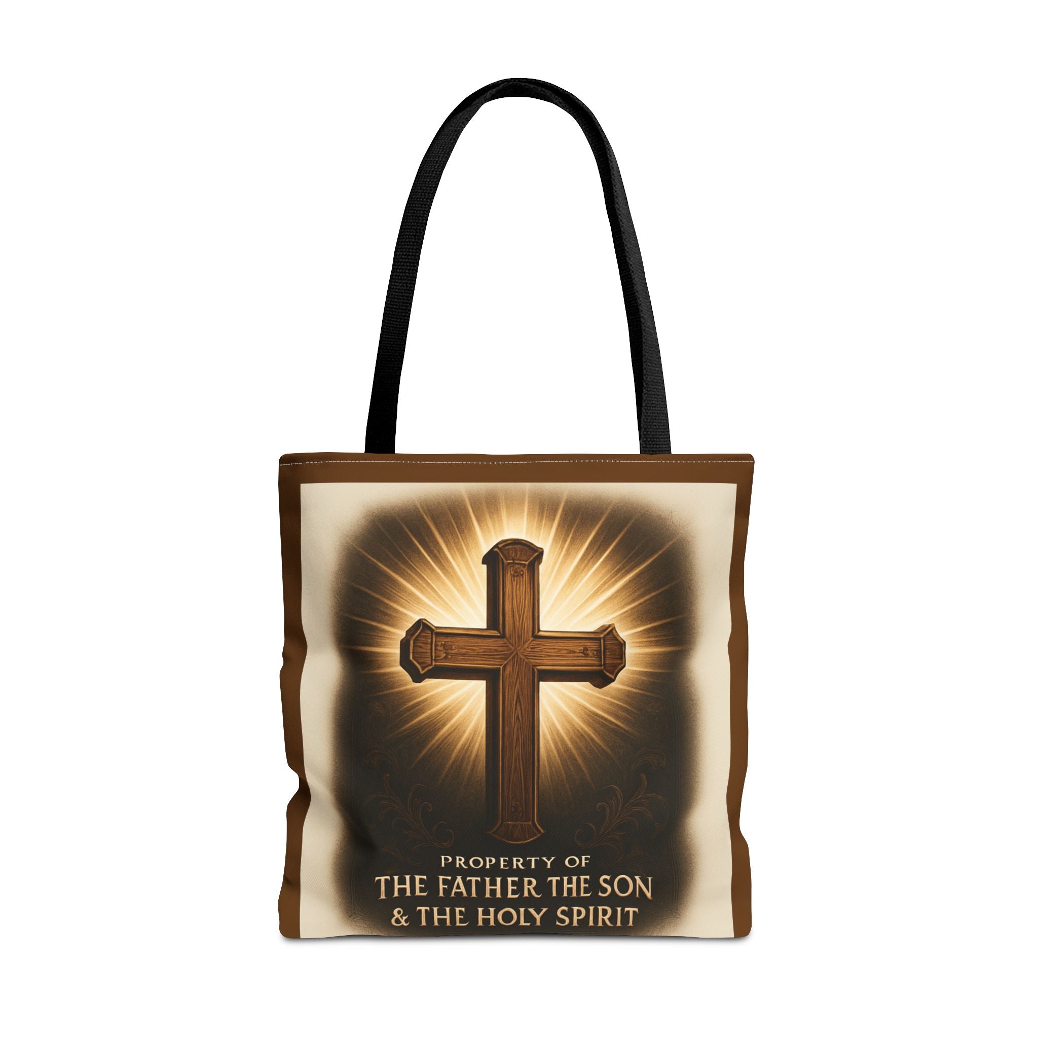 Christian Cross Tote Bag – "Property of The Father The Son & The Holy Spirit" Religious Carryall