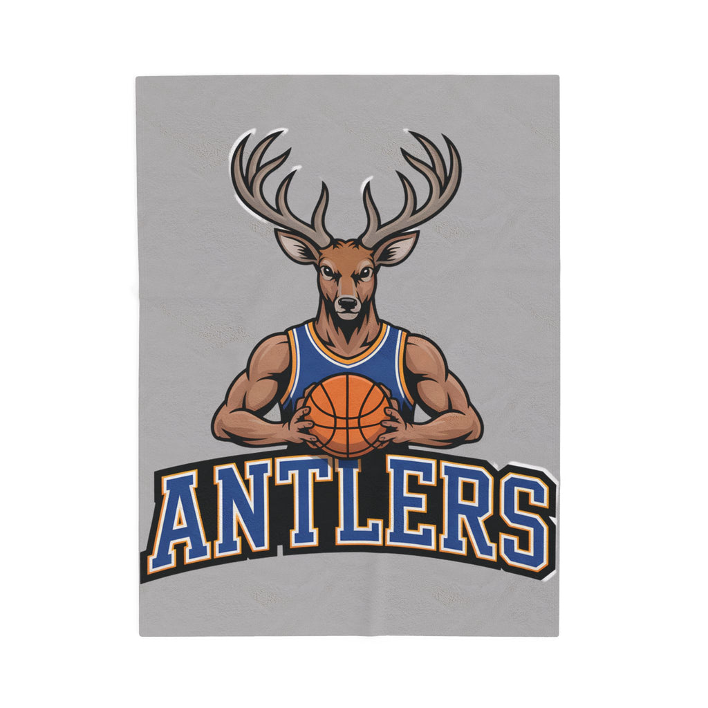 Antlers Basketball Velveteen Plush Blanket — Light Gray