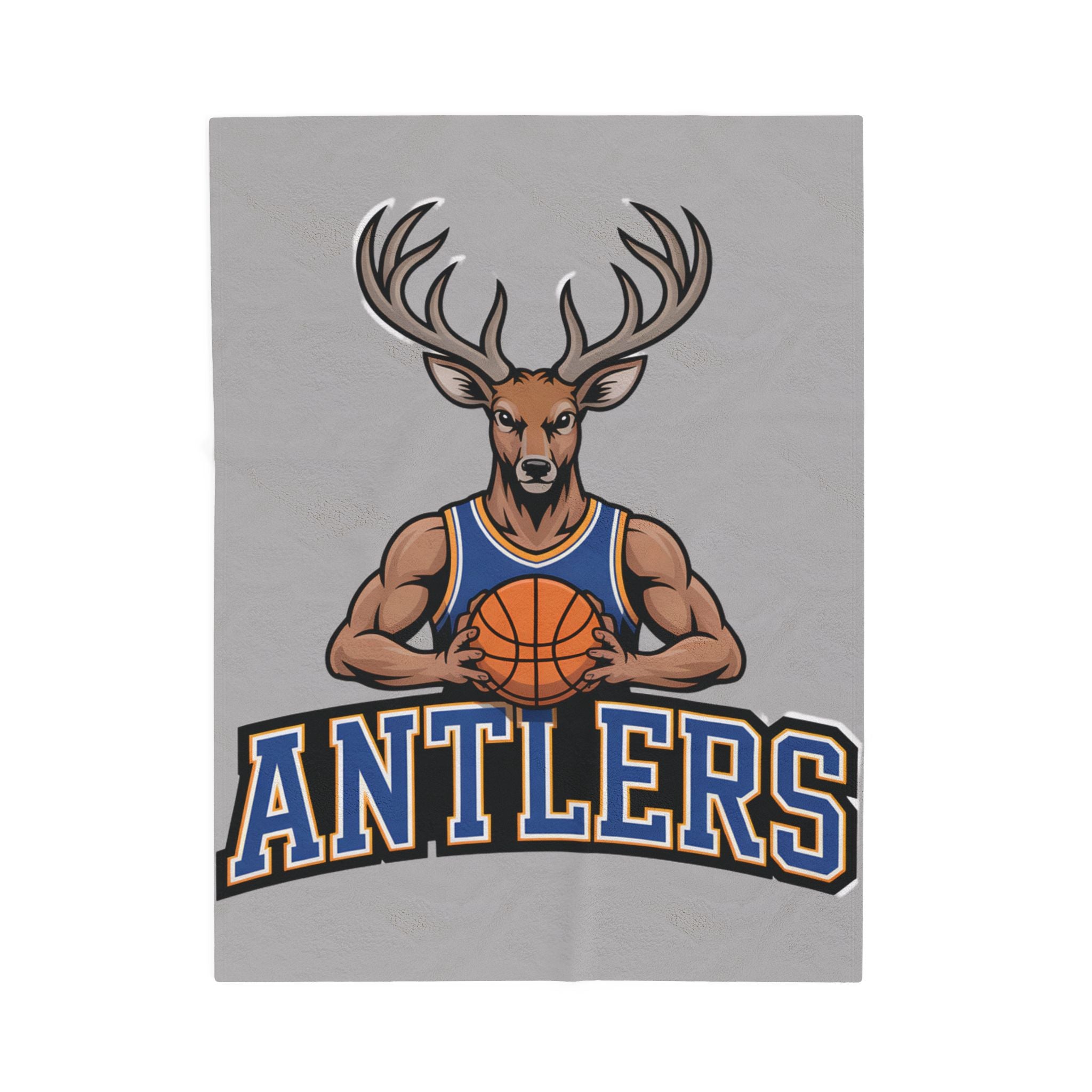Antlers Basketball Velveteen Plush Blanket — Light Gray
