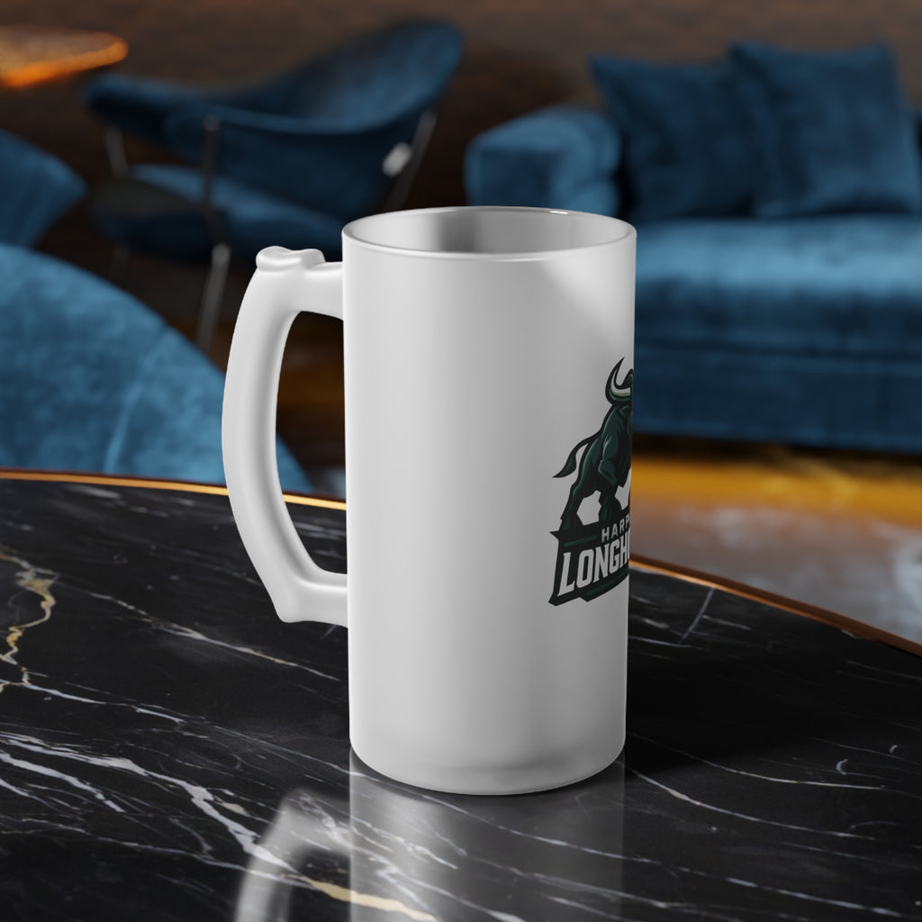 Frosted Glass Beer Mug — Harper Longhorns Football Logo