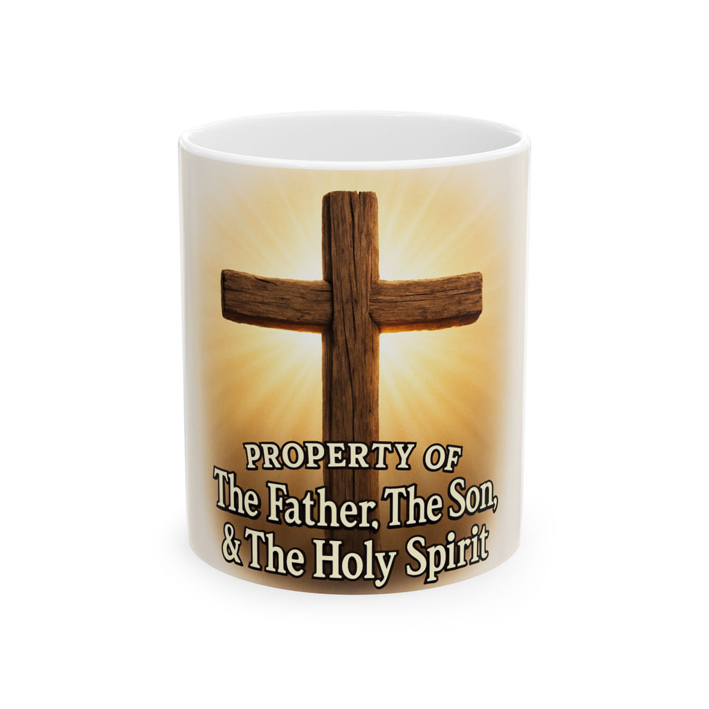 Christian Cross Mug – "Property of The Father, The Son & The Holy Spirit" Ceramic Coffee Cup (11oz/15oz)