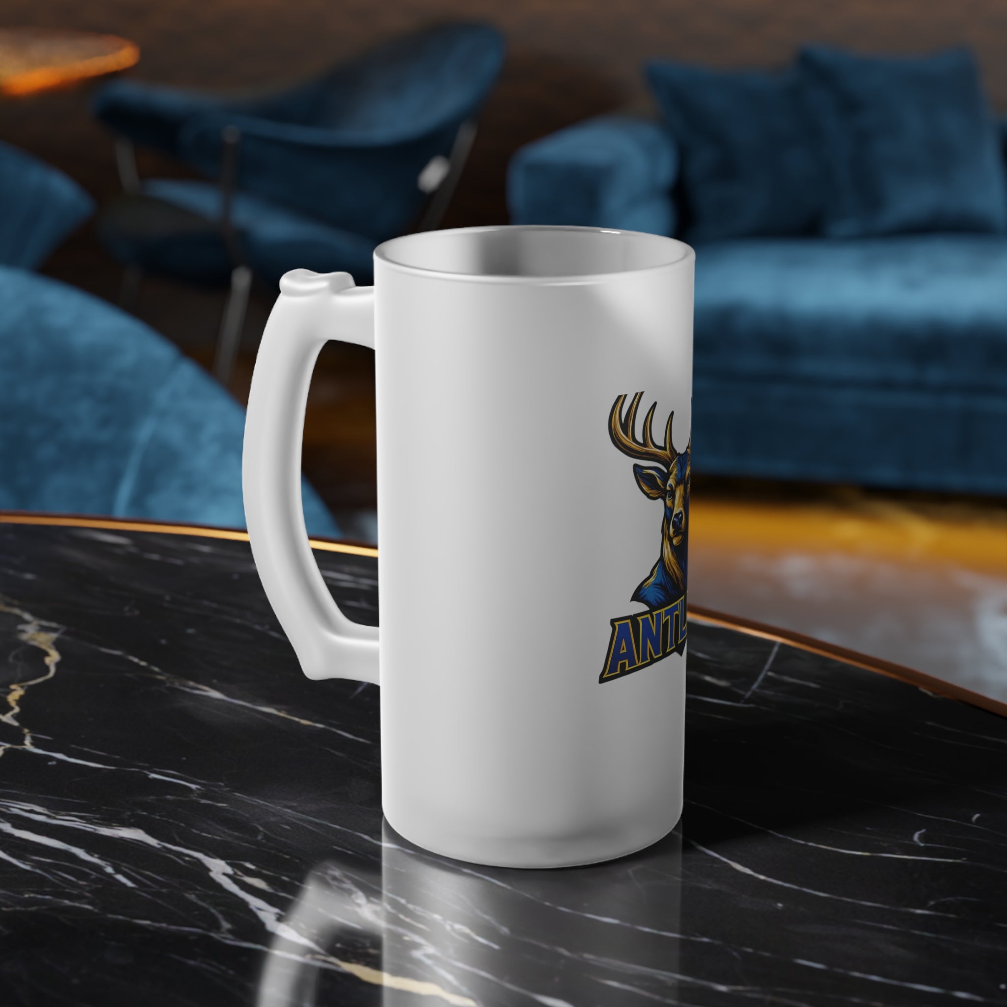 Antlers Frosted Glass Beer Mug 16oz— Mascot Team Logo Pint