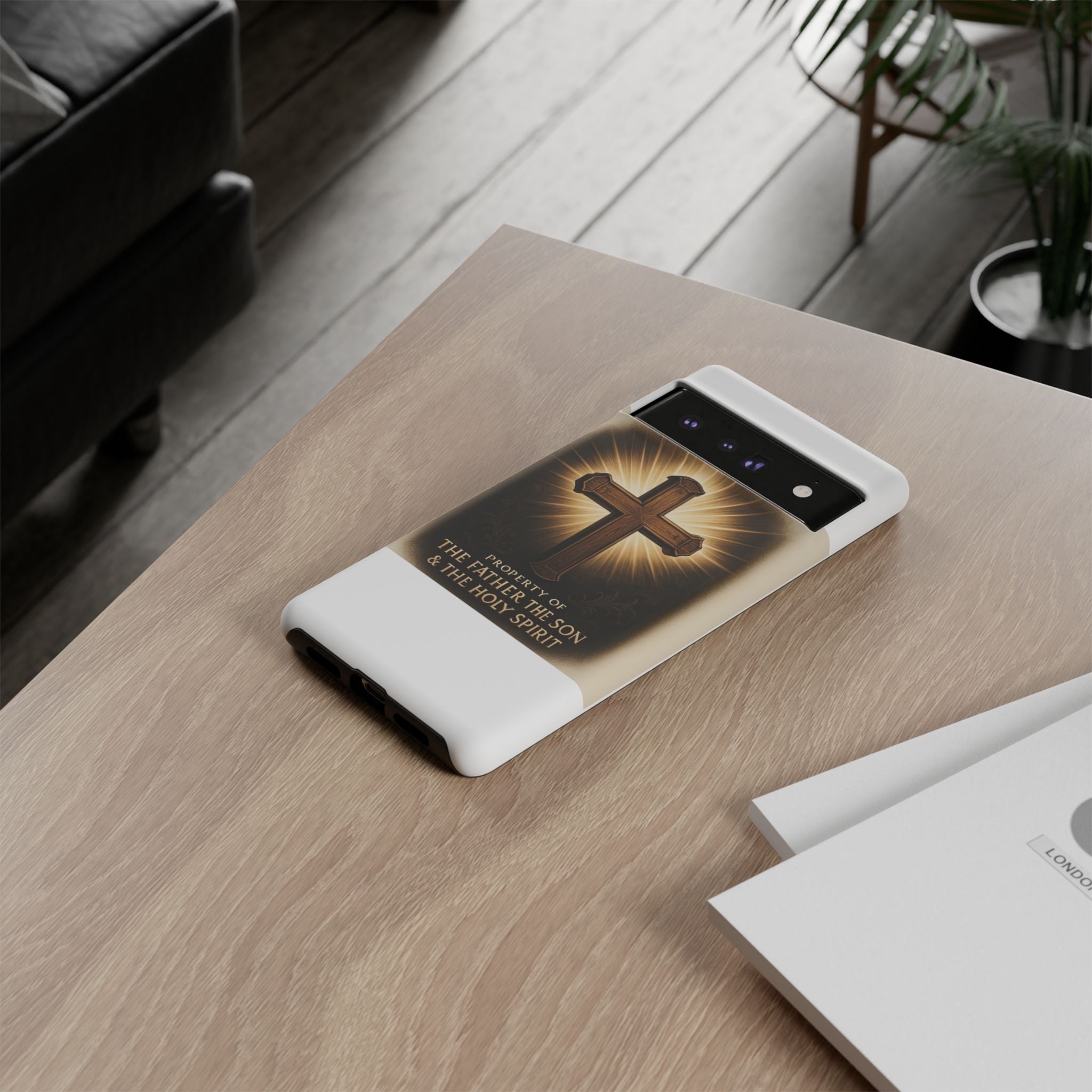 Christian Cross Phone Case — "Property of The Father, The Son & The Holy Spirit"