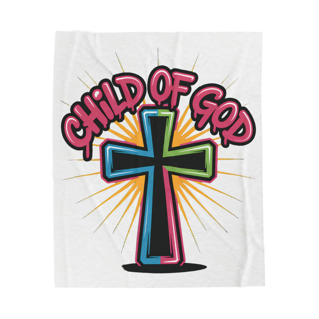 Child of God Cross Velveteen Plush Blanket-White