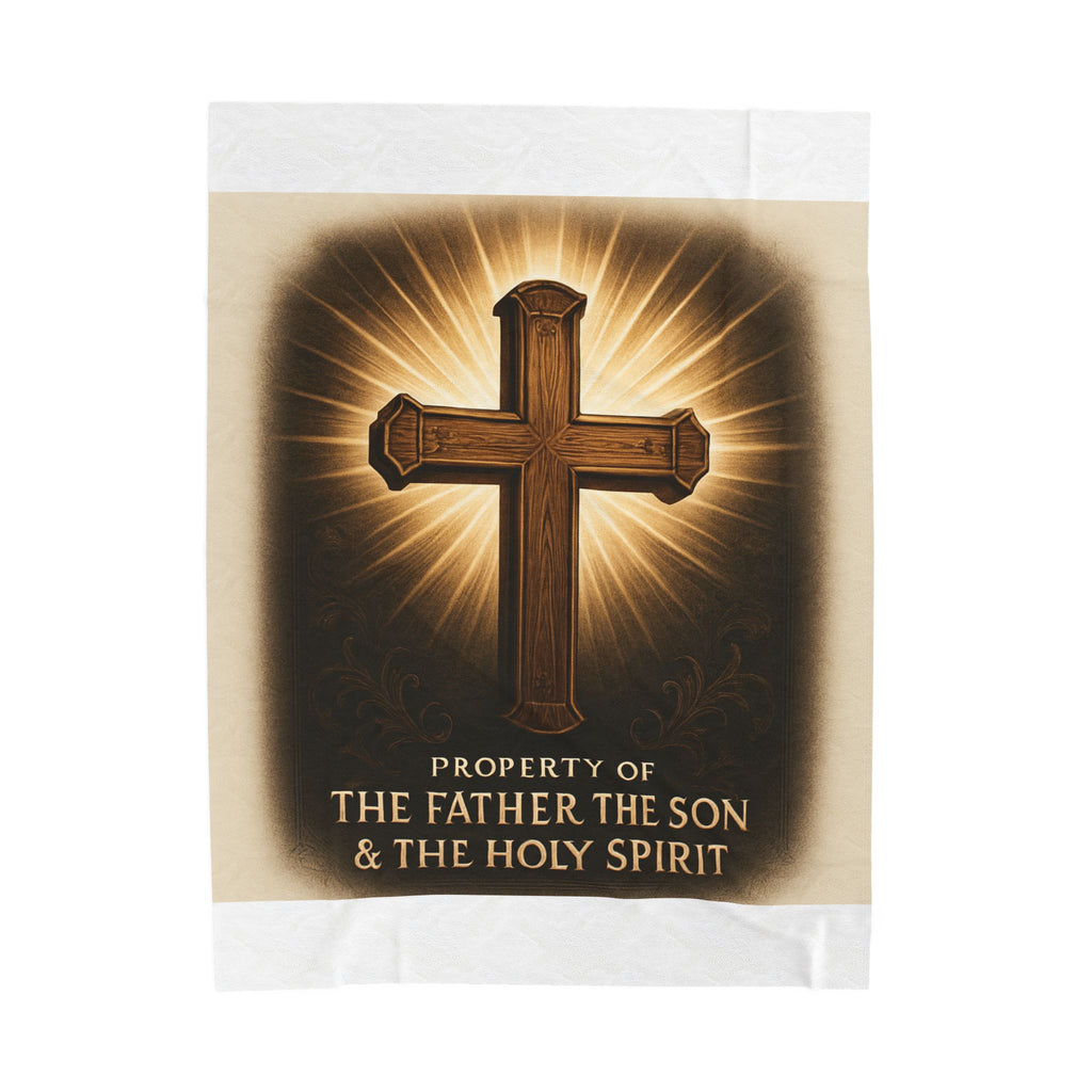 Christian Plush Blanket – ‘Property of The Father, The Son & The Holy Spirit’ Cozy Throw