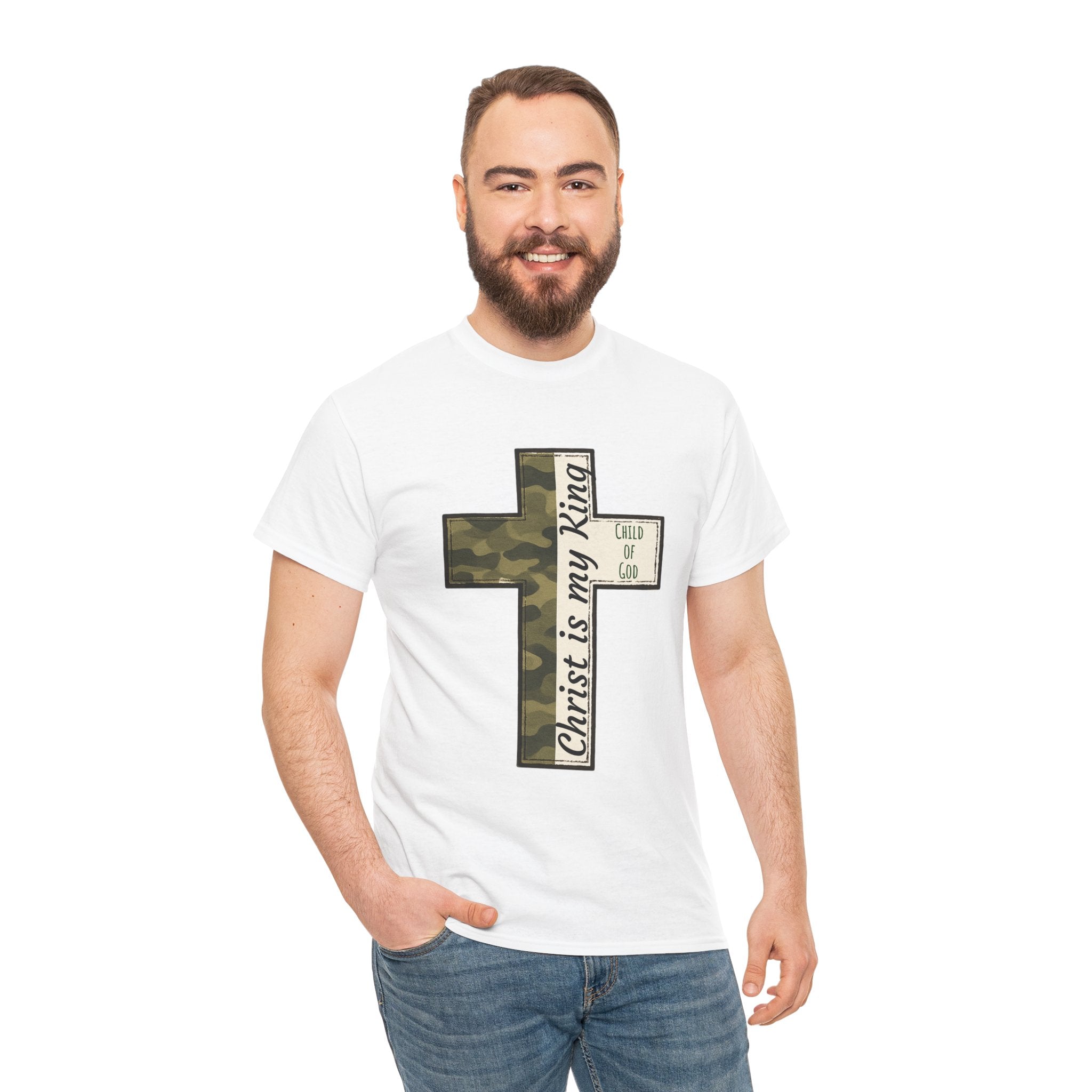 Christian Cross T‑Shirt — "Christ Is My King" Camo Faith Tee