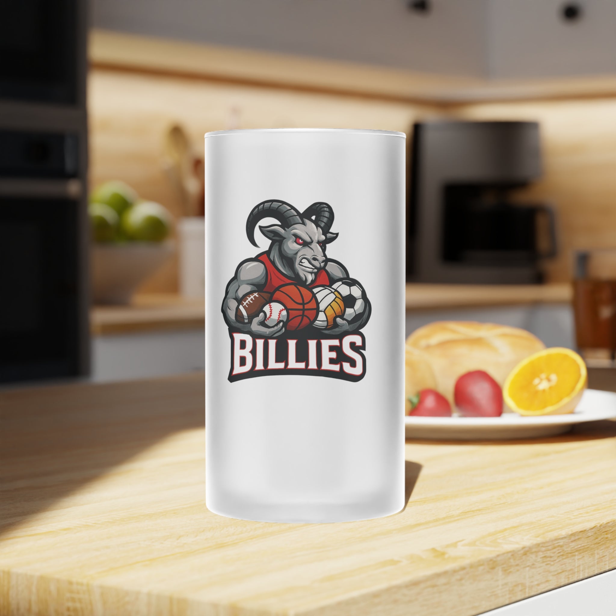 Frosted Glass Beer Mug 16oz.— Billies Sports Mascot Beer Stein