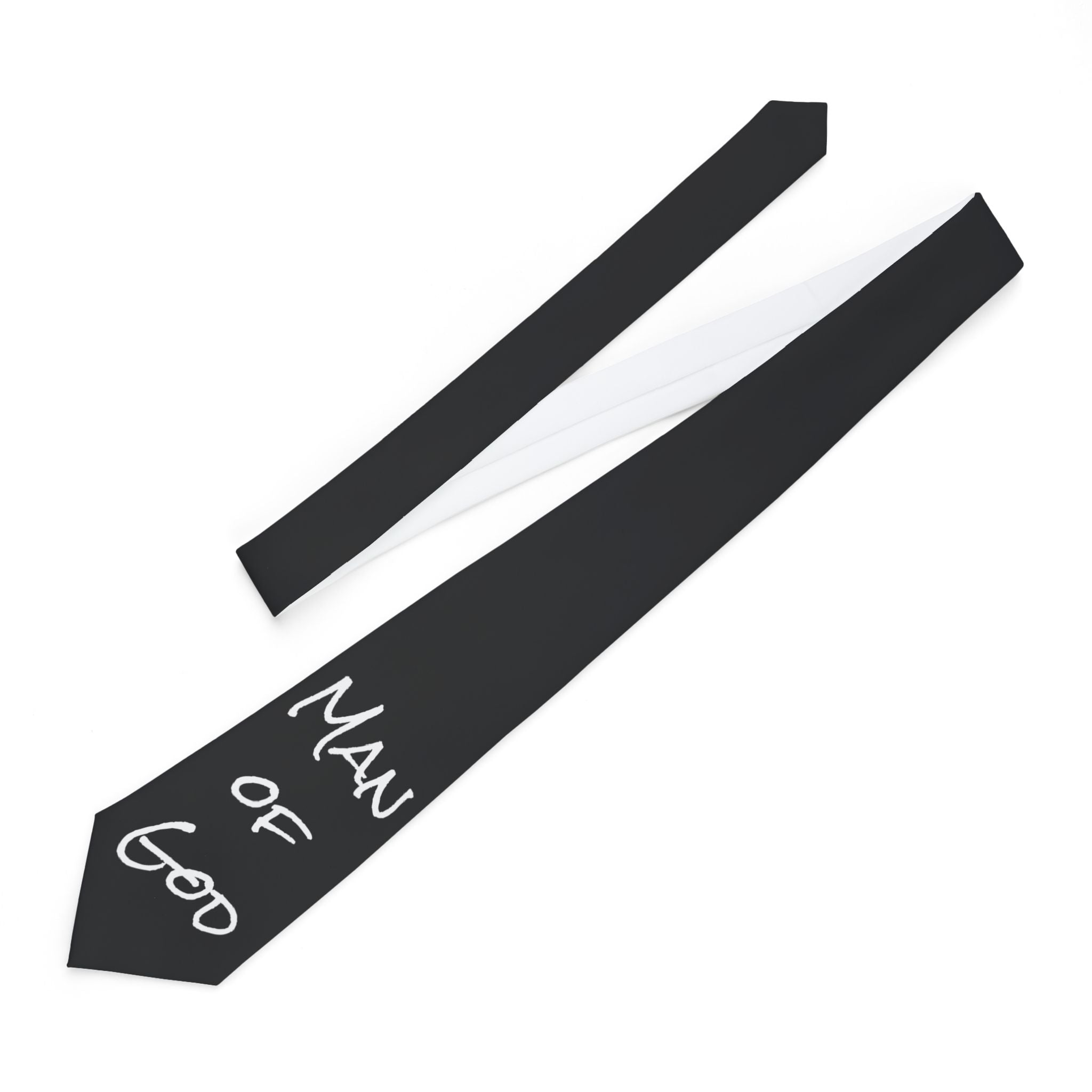 Necktie — Black “Man of God” Script Tie | Faith-Inspired Formal Wear for Church, Gifts & Special Occasions