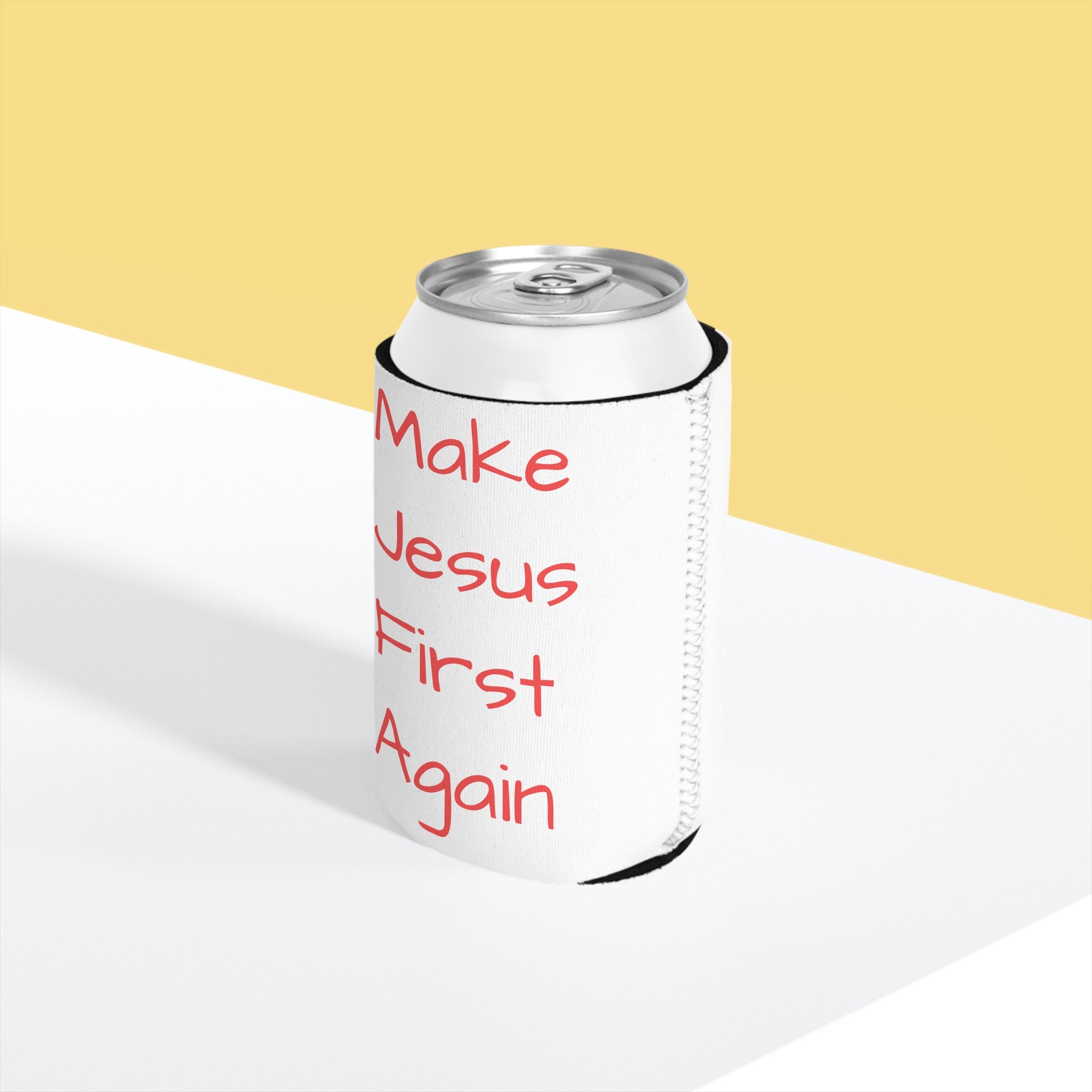 Make Jesus First Again Can Cooler Sleeve – Christian Faith Beverage Koozie