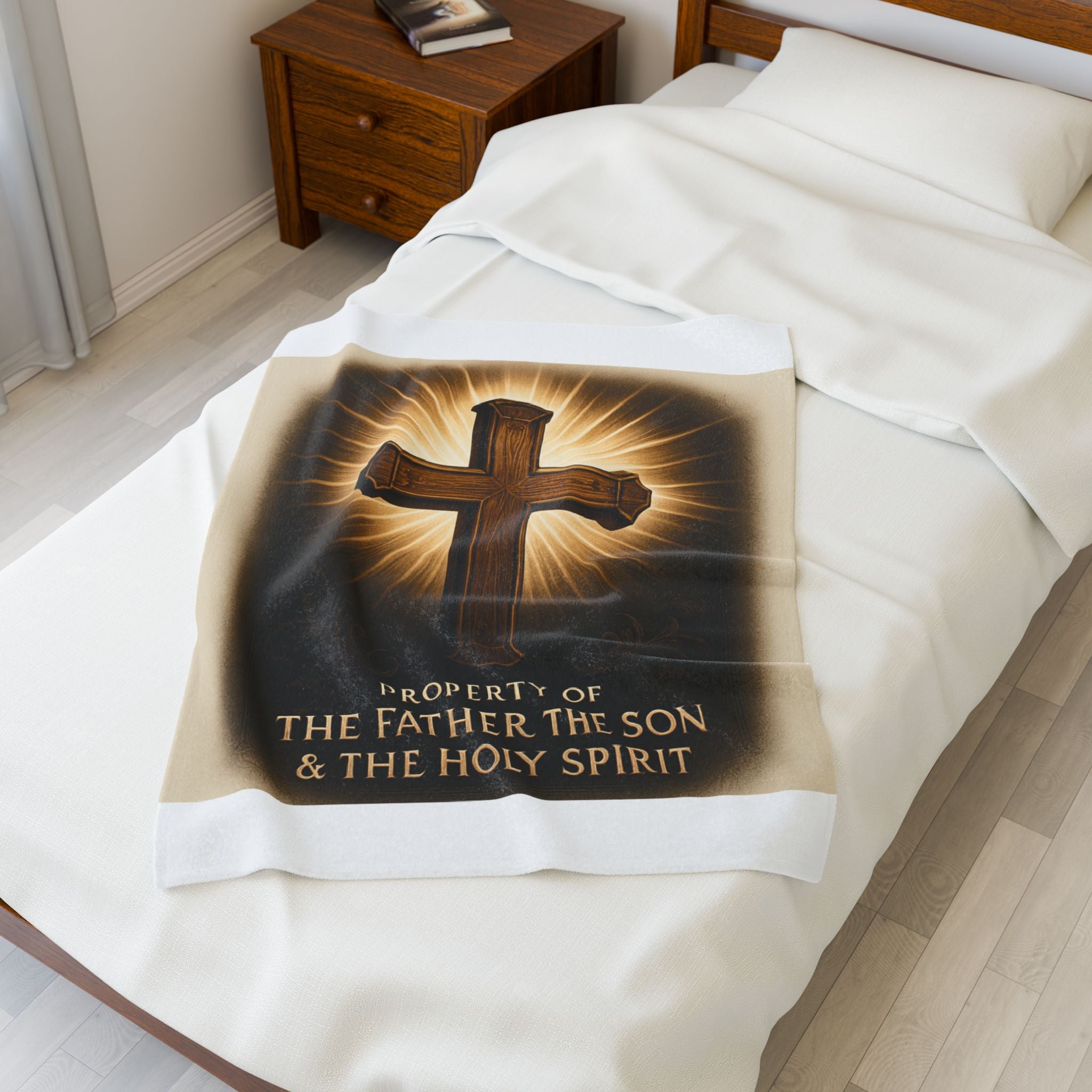 Christian Plush Blanket – ‘Property of The Father, The Son & The Holy Spirit’ Cozy Throw