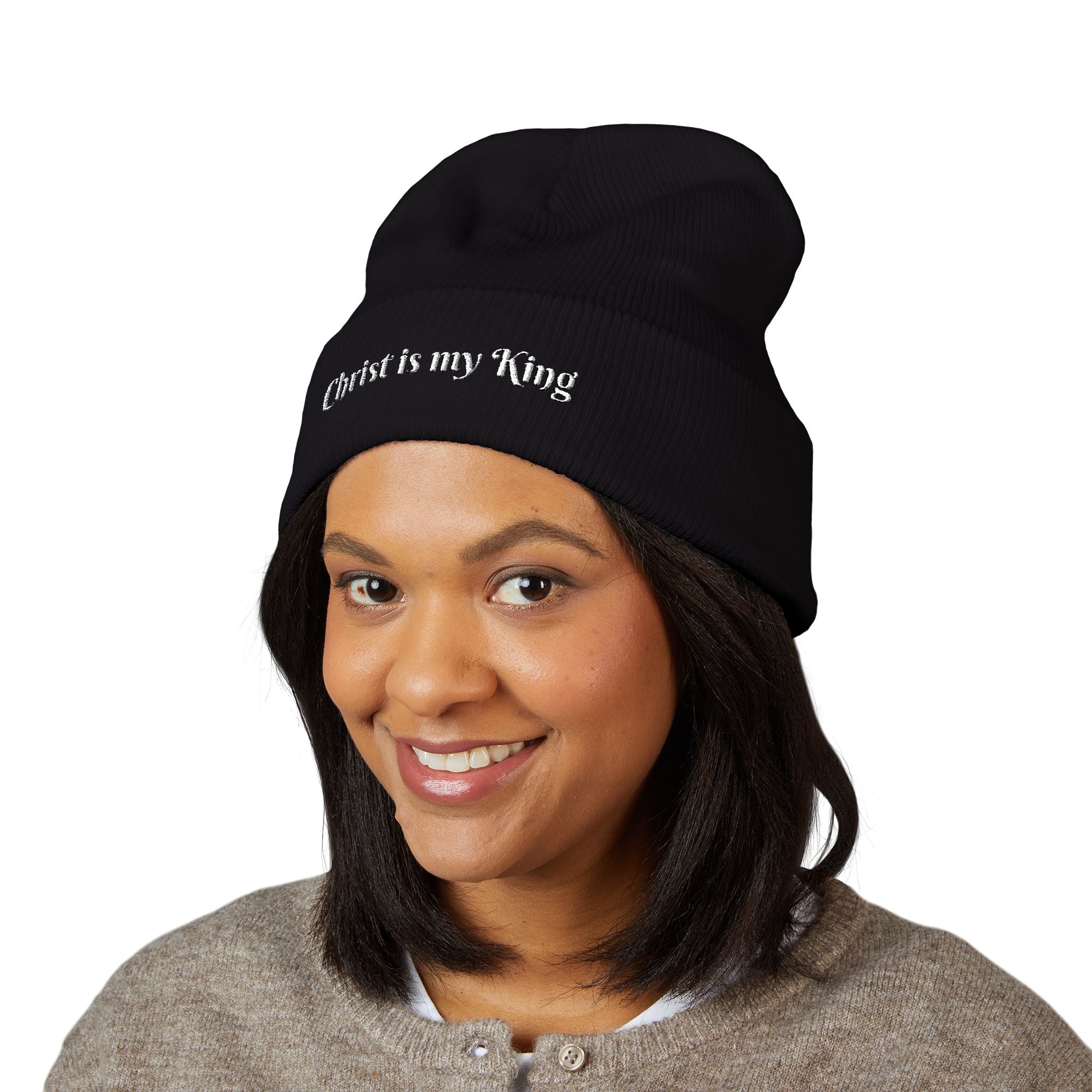 Embroidered "Christ is my King" Cuffed Beanie