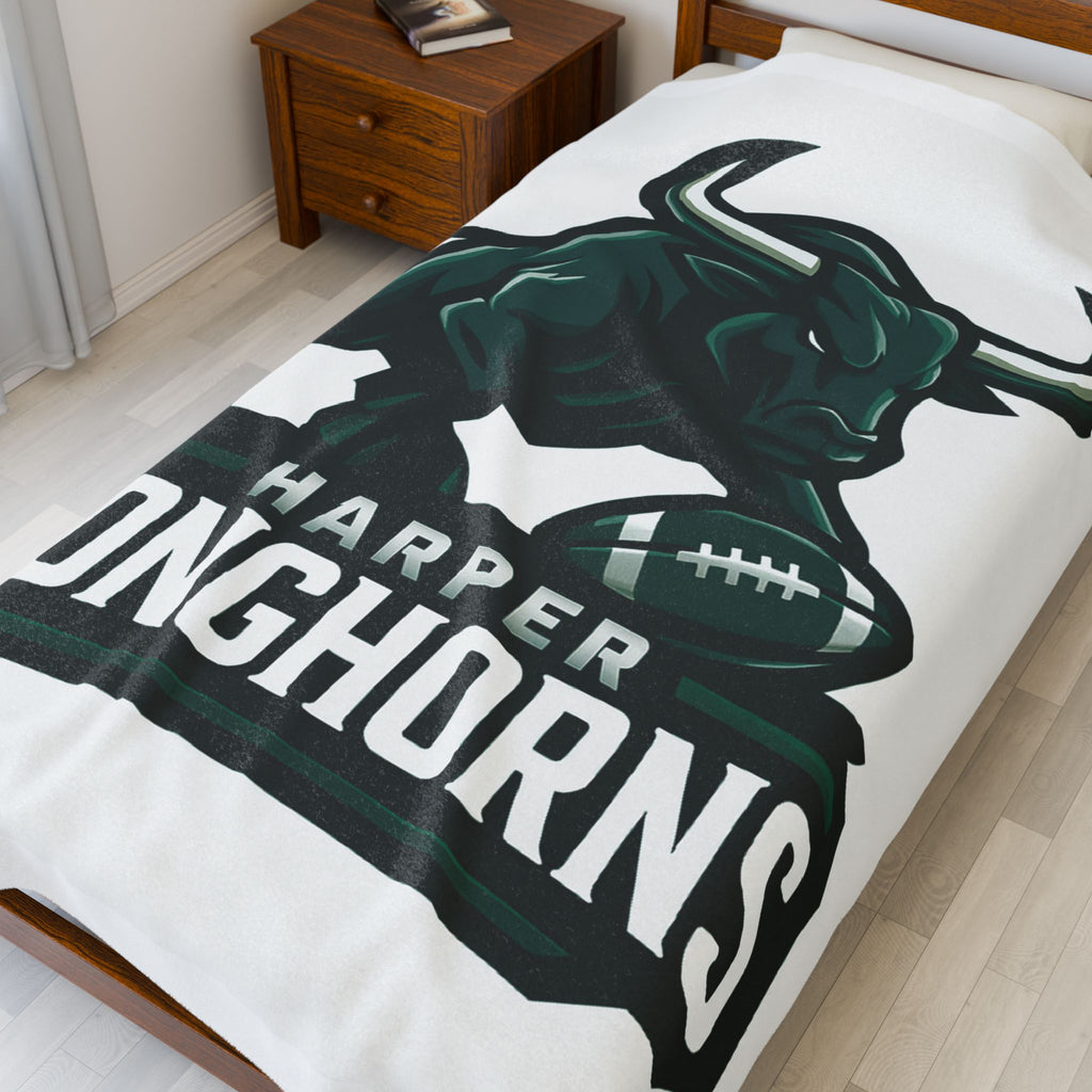 Personalized Velveteen Plush Blanket - Harper Longhorns Team Spirit-White