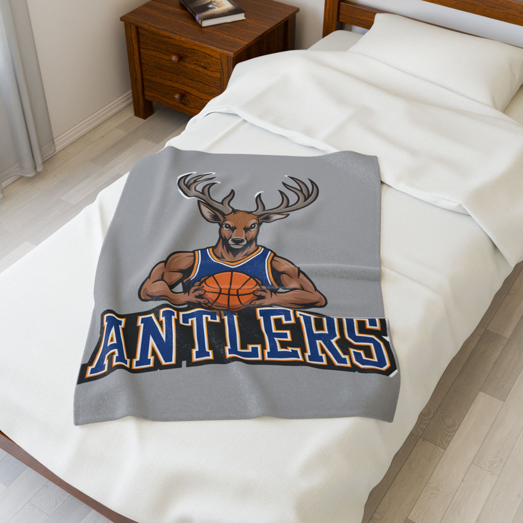 Antlers Basketball Velveteen Plush Blanket — Light Gray