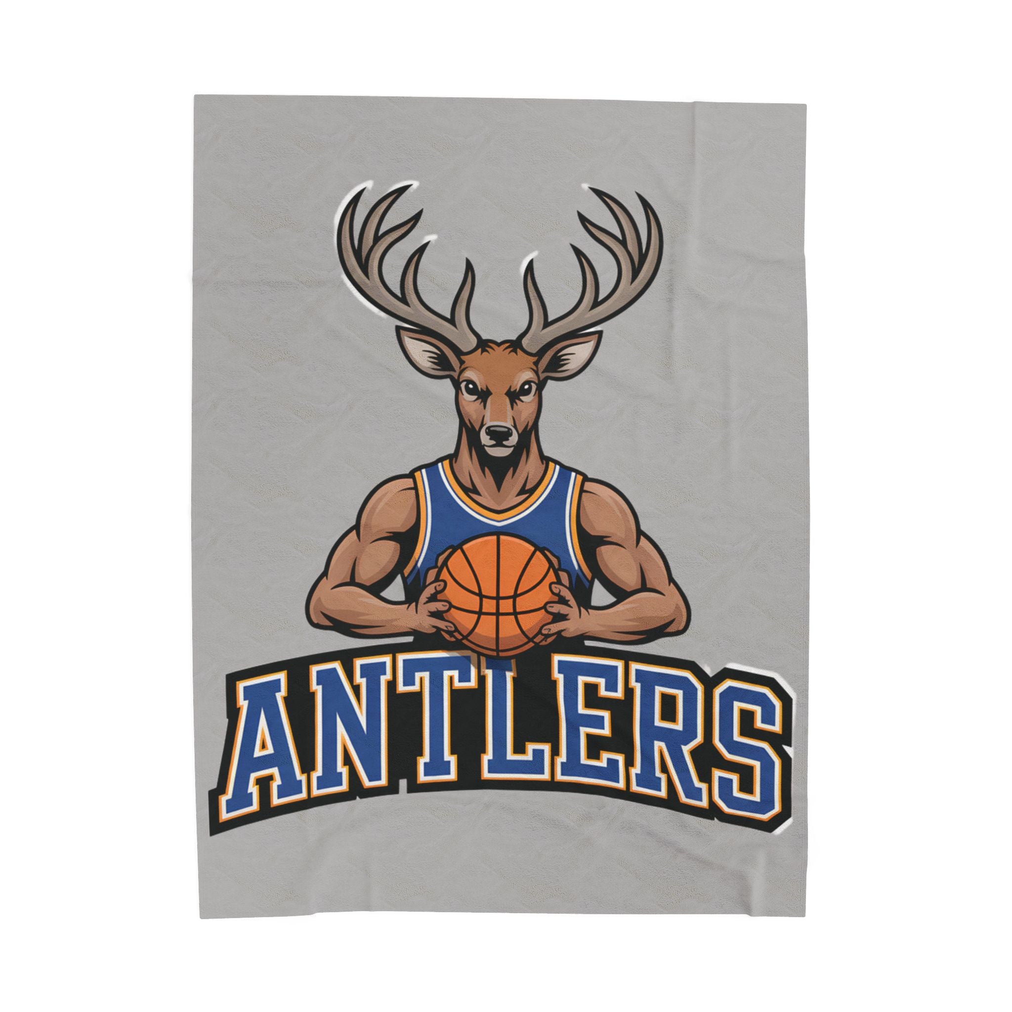 Antlers Basketball Velveteen Plush Blanket — Light Gray