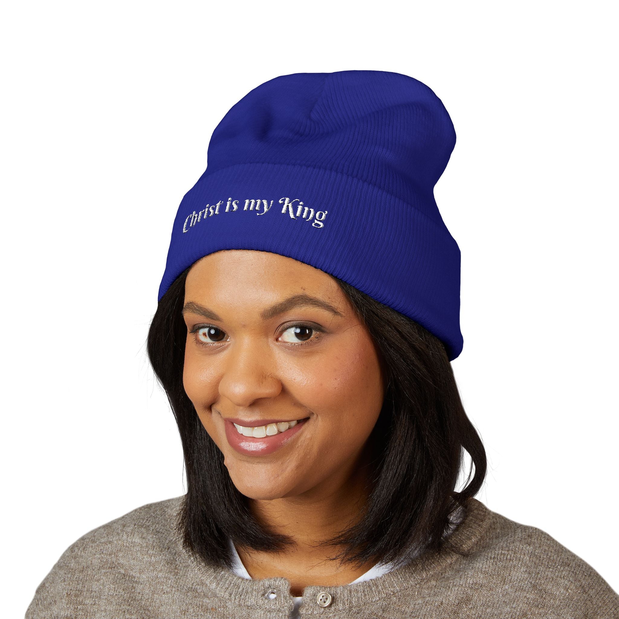 Embroidered "Christ is my King" Cuffed Beanie