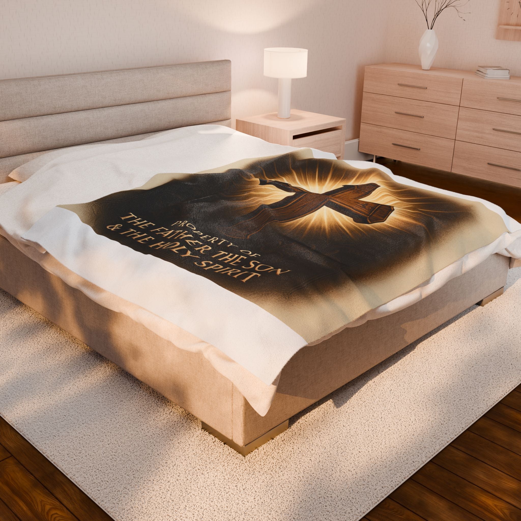 Christian Plush Blanket – ‘Property of The Father, The Son & The Holy Spirit’ Cozy Throw
