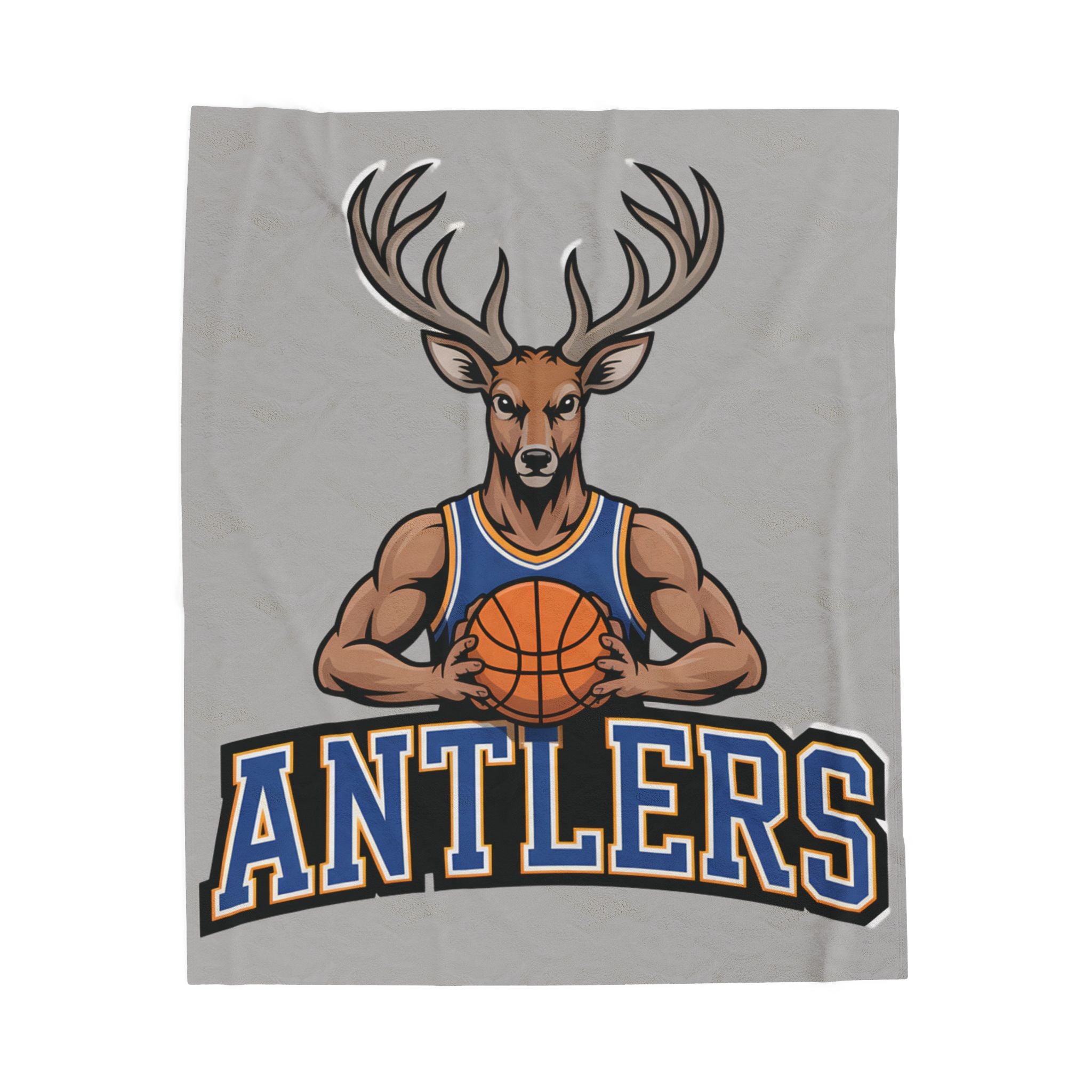 Antlers Basketball Velveteen Plush Blanket — Light Gray