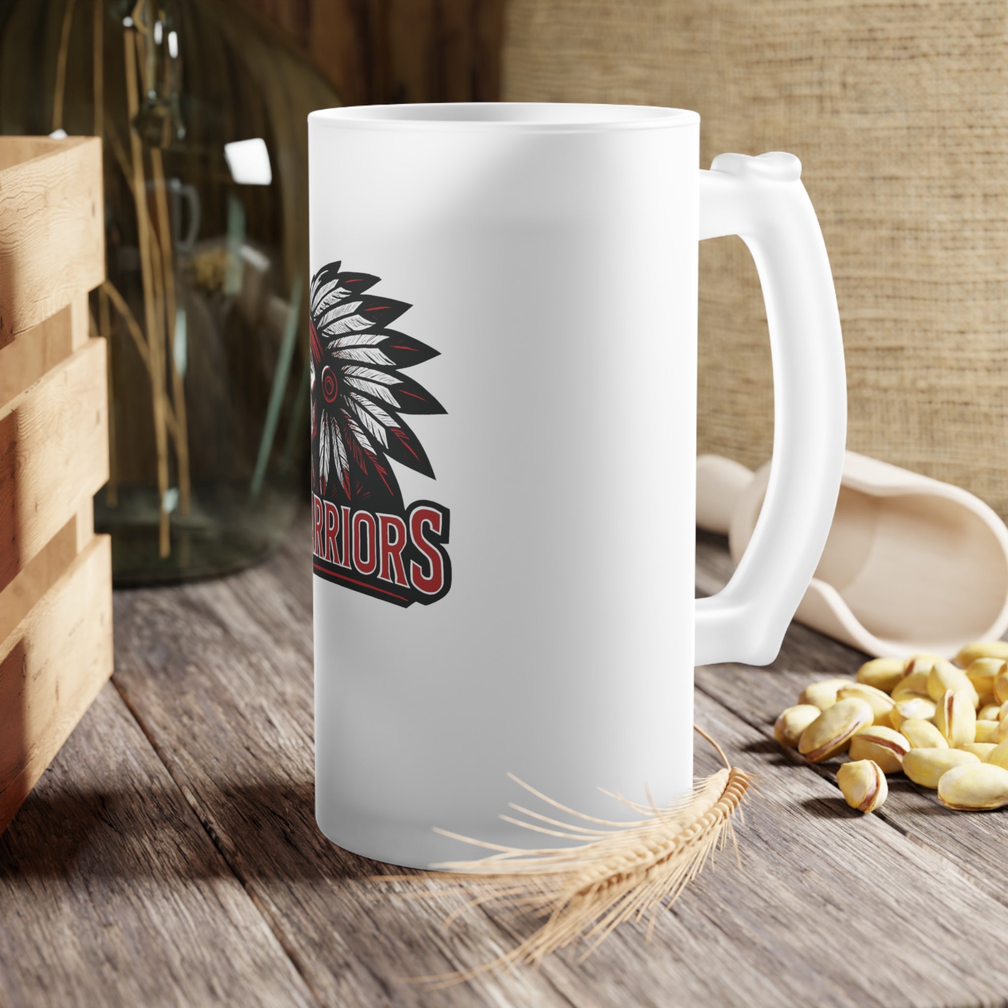 Warriors Frosted Glass Beer Mug — 16oz. Beer Stein