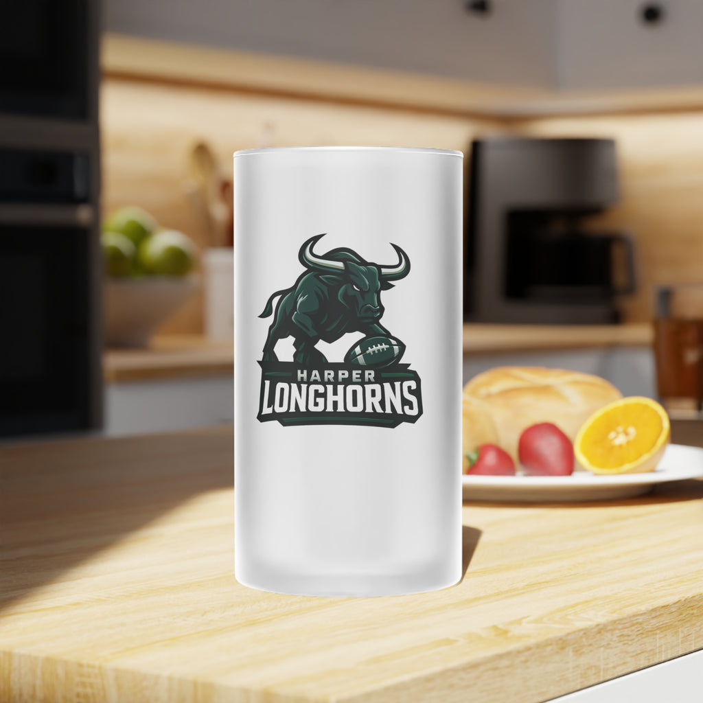 Frosted Glass Beer Mug — Harper Longhorns Football Logo
