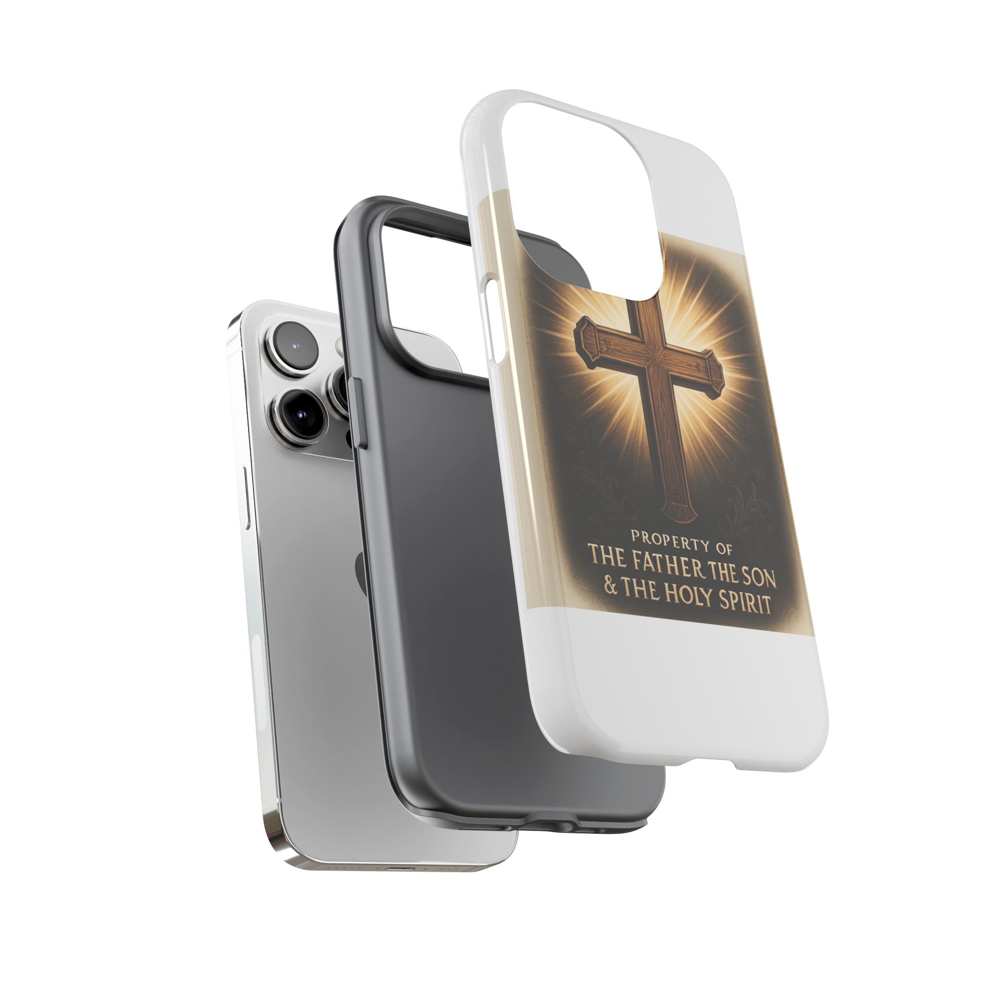 Christian Cross Phone Case — "Property of The Father, The Son & The Holy Spirit"