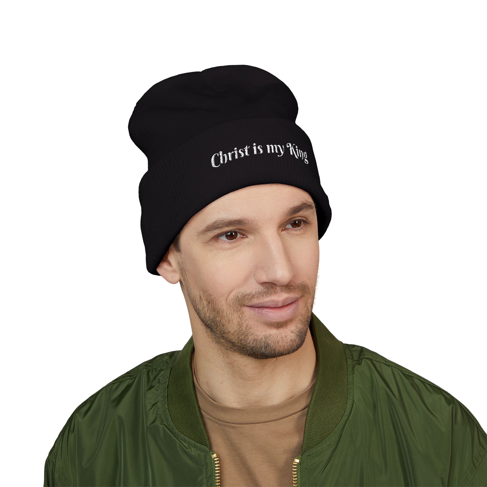 Embroidered "Christ is my King" Cuffed Beanie