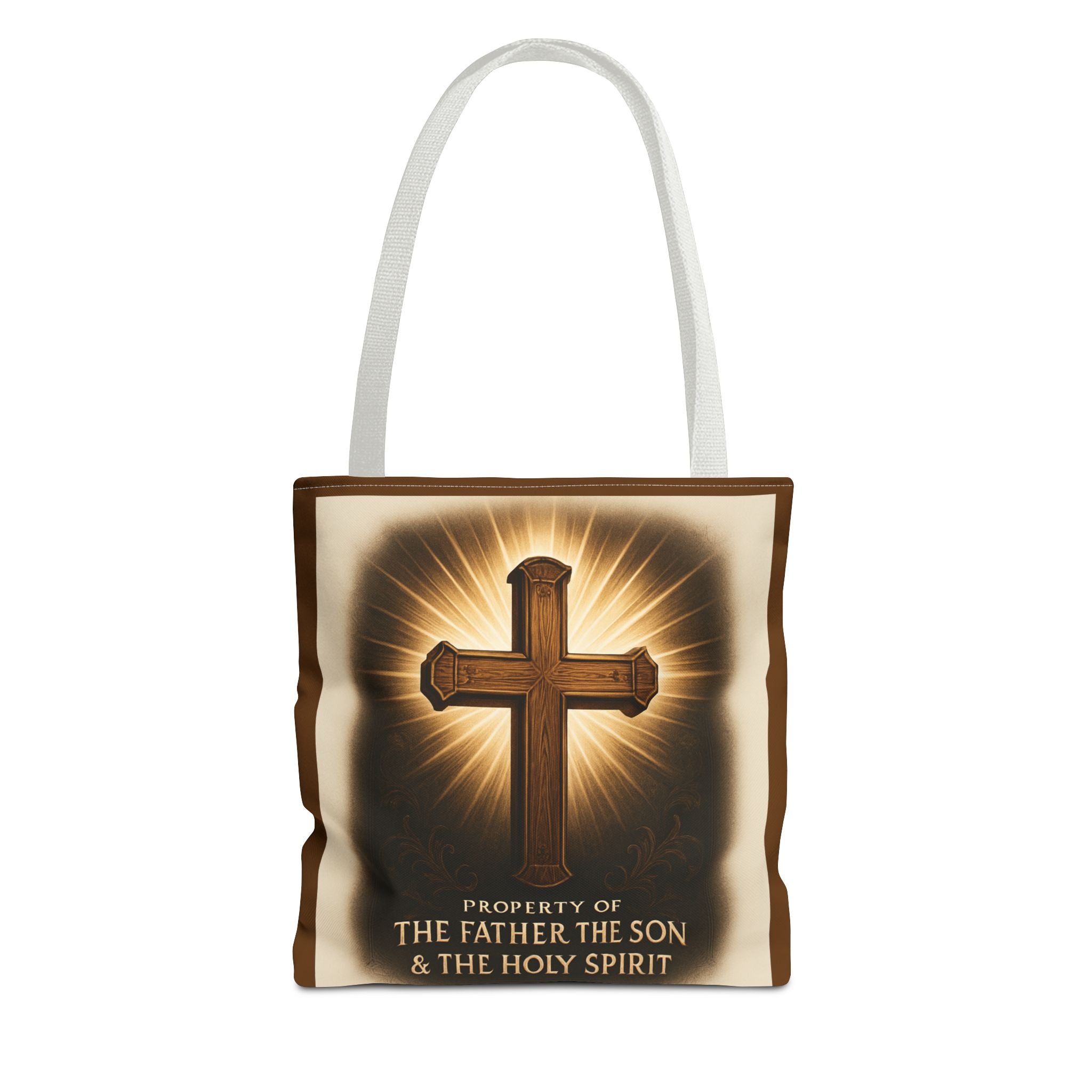 Christian Cross Tote Bag – "Property of The Father The Son & The Holy Spirit" Religious Carryall