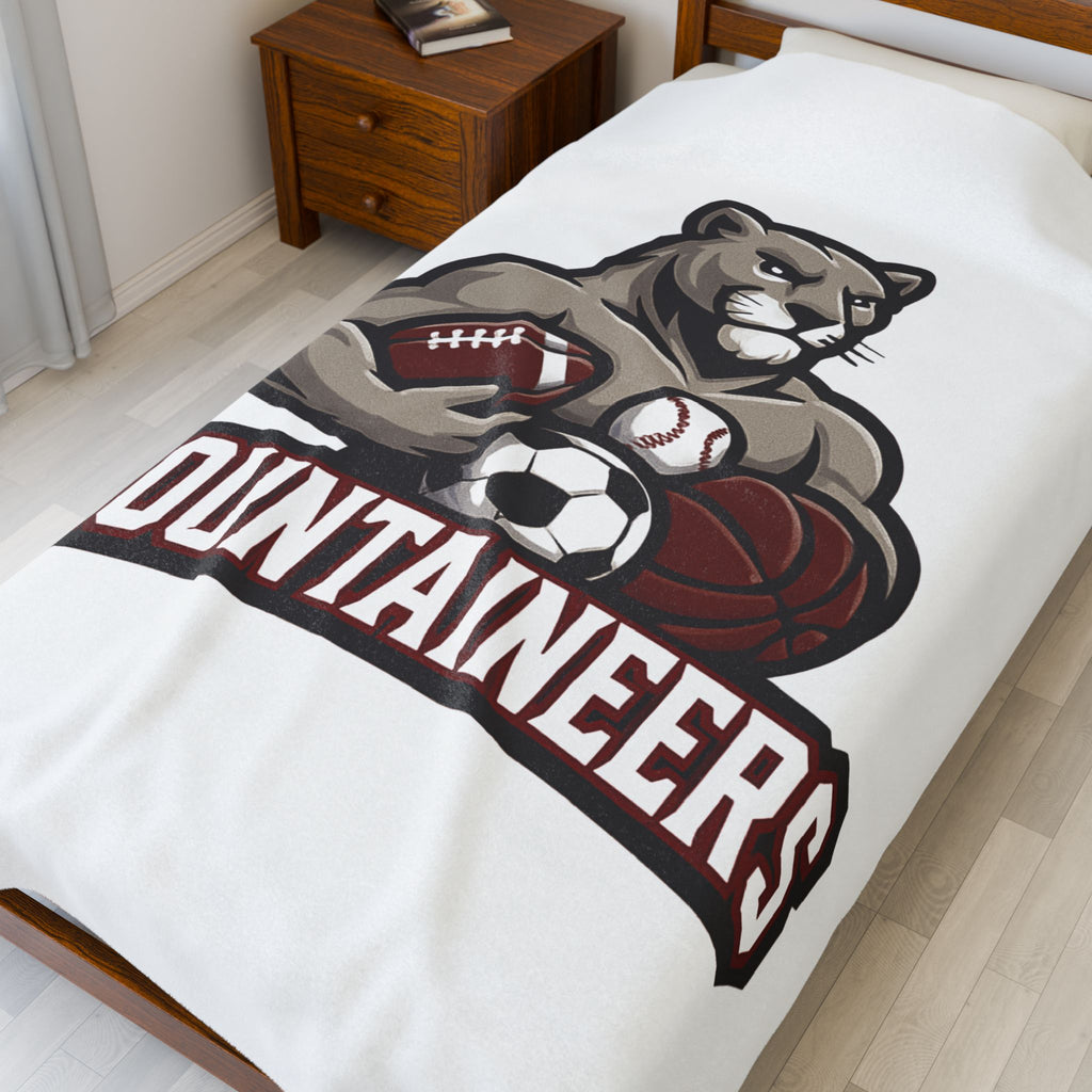 Mountaineers Sports Mascot Velveteen Plush Blanket — Football, Soccer & Basketball Team Throw